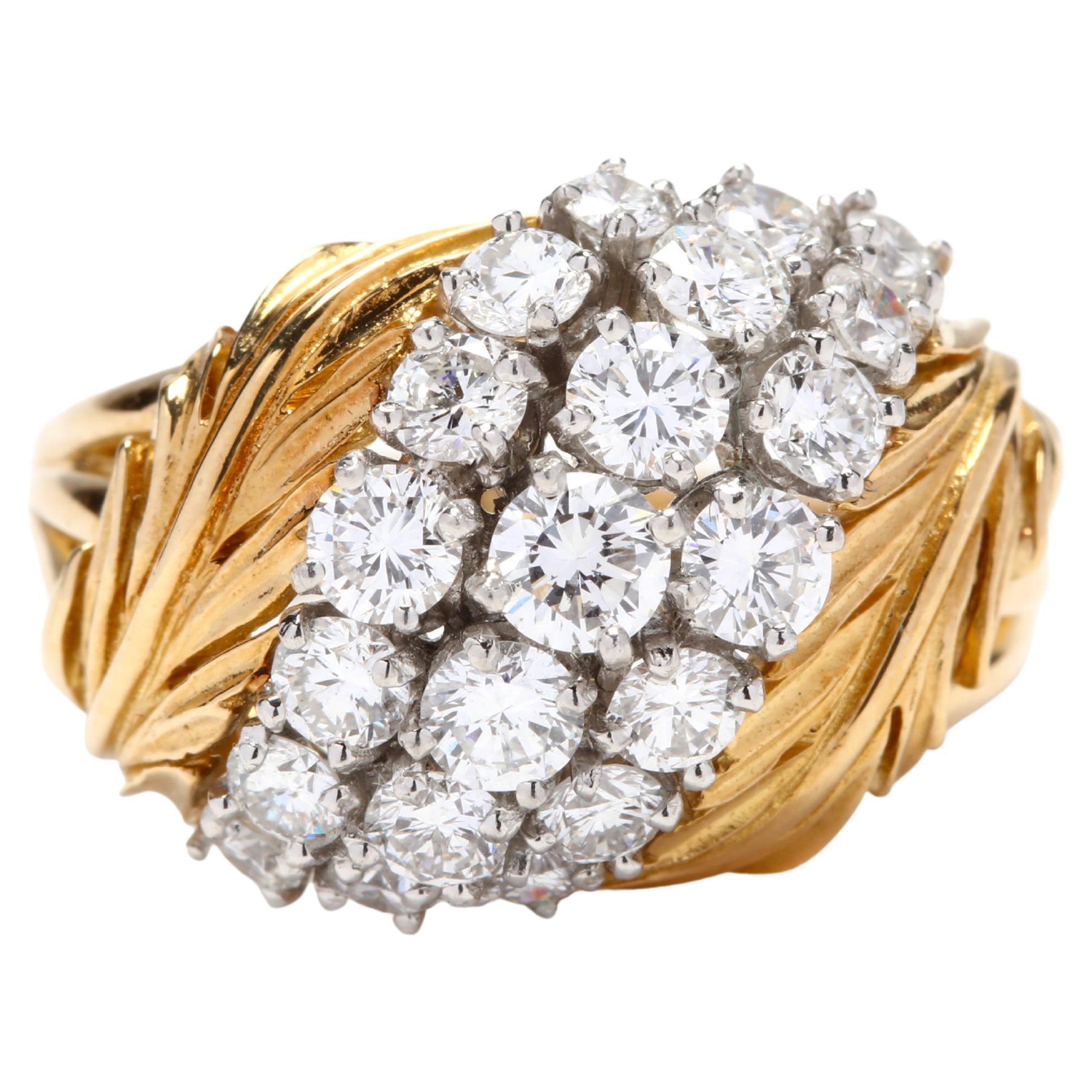 1.70ctw Diamond Leaf Motif Ring, 18k Yellow Gold, Ring Size 6