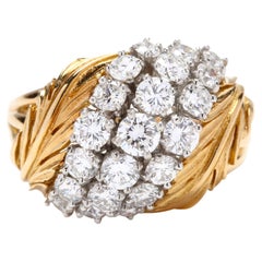 Vintage 1.70ctw Diamond Leaf Motif Ring, 18k Yellow Gold, Ring Size 6