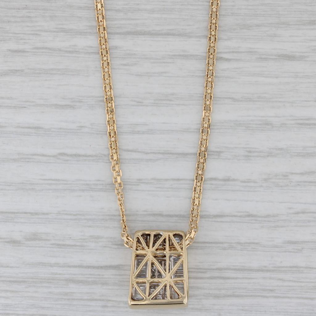 Gemstone Information:
- Natural Diamonds -
Total Carats - 1.70ctw
Cut - Princess 0.50ctw, Baguette 1.20ctw
Color - G - H
Clarity - SI1 - I1

Metal: 14k Yellow Gold
Weight: 9.6 Grams 
Stamps: 14k
Chain Style: Bismarck Chain
Closure: Spring Ring