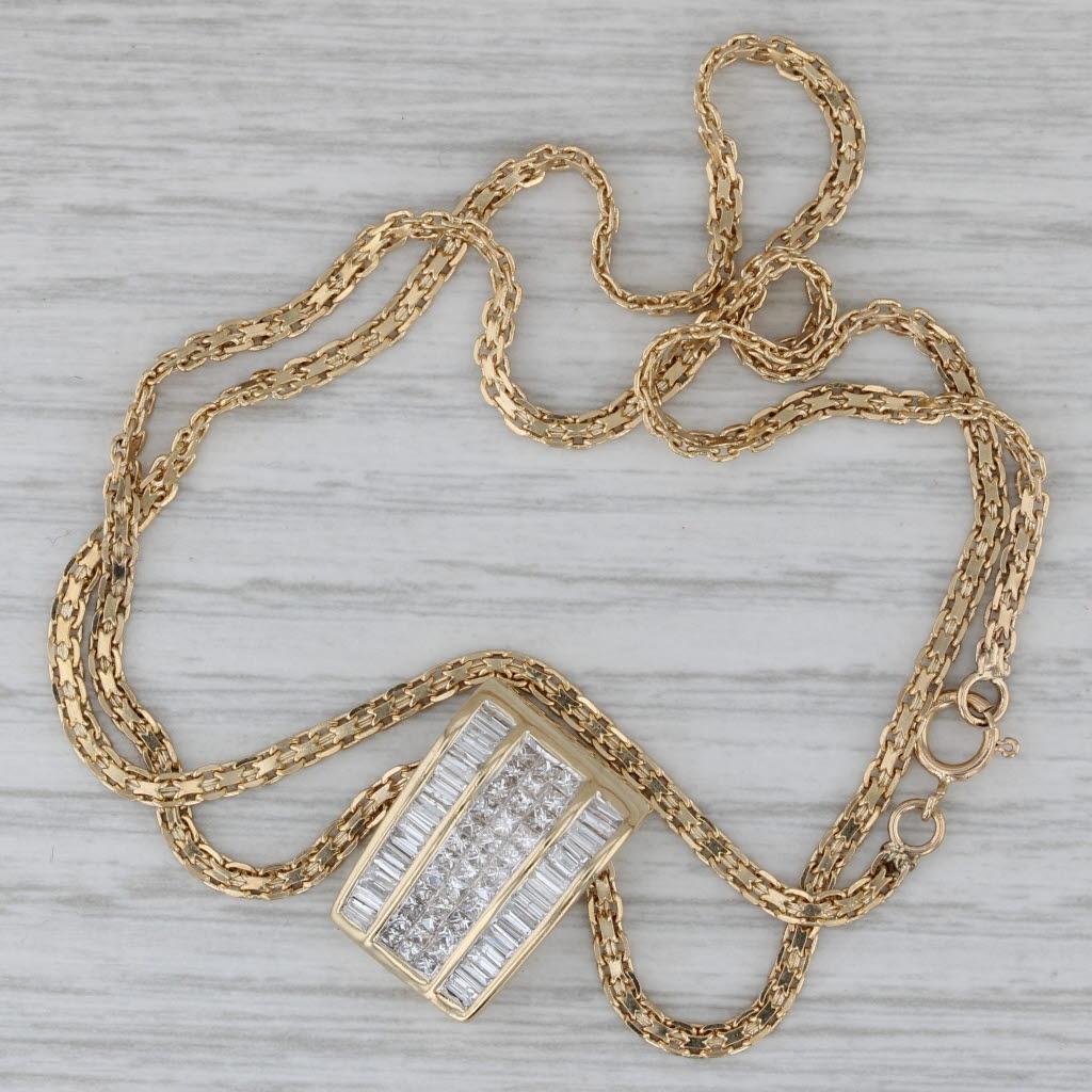 Princess Cut 1.70ctw Diamond Slide Pendant Necklace 14k Yellow Gold 18.5