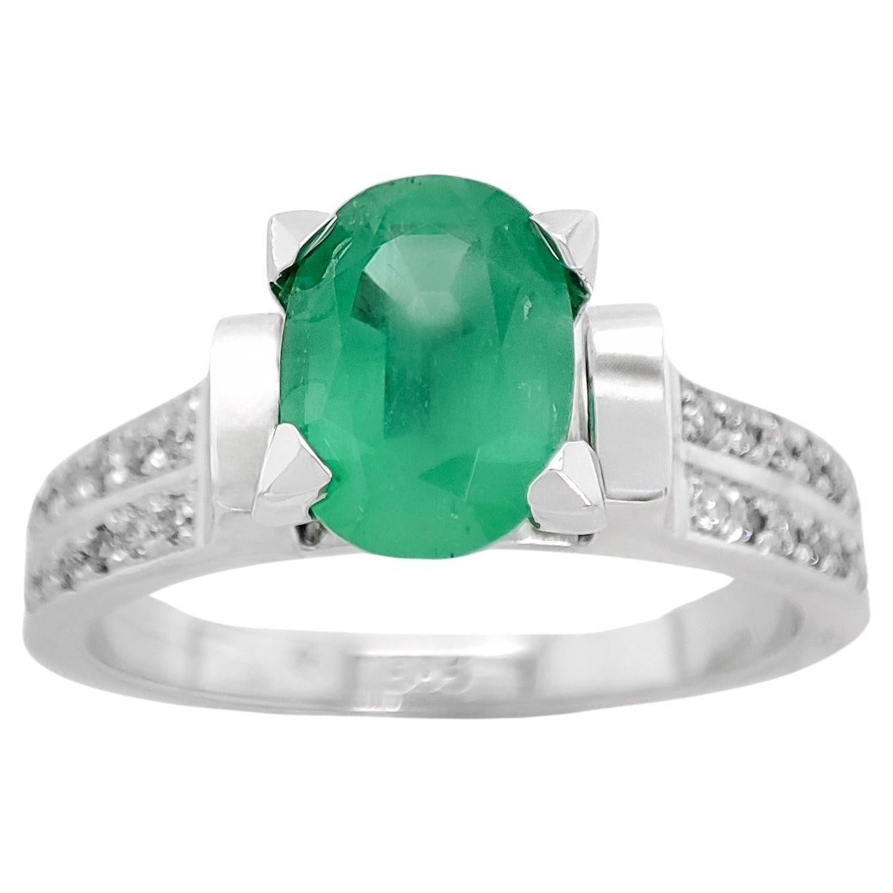 NO RESERVE 1.70CTW  Emerald and Diamond 14K white Gold Ring For Sale