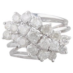1.70ctw Waterfall Cluster Ring 14k White Gold Bypass Size 6.5 Cocktail