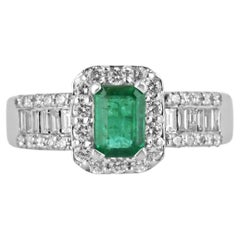 1.70tcw 14K Emerald, Emerald Cut & Diamond Halo Gold Ring