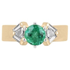 1.70tcw 14K Natural Round Cut Emerald & Trillion & Tapered Baguette Diamond Ring