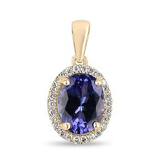 Collana con ciondolo ovale di tanzanite e diamanti da 1,70tcw 14K Viola intenso 585