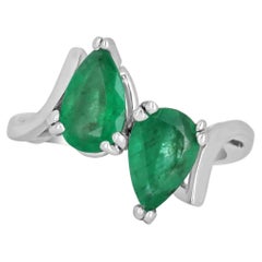 1.70tcw 18K Colombian Emerald-Pear Cut Dual Statement White Gold Ring