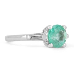 1.70tcw Plat Round Emerald & Diamond Three Stone Engagement Ring