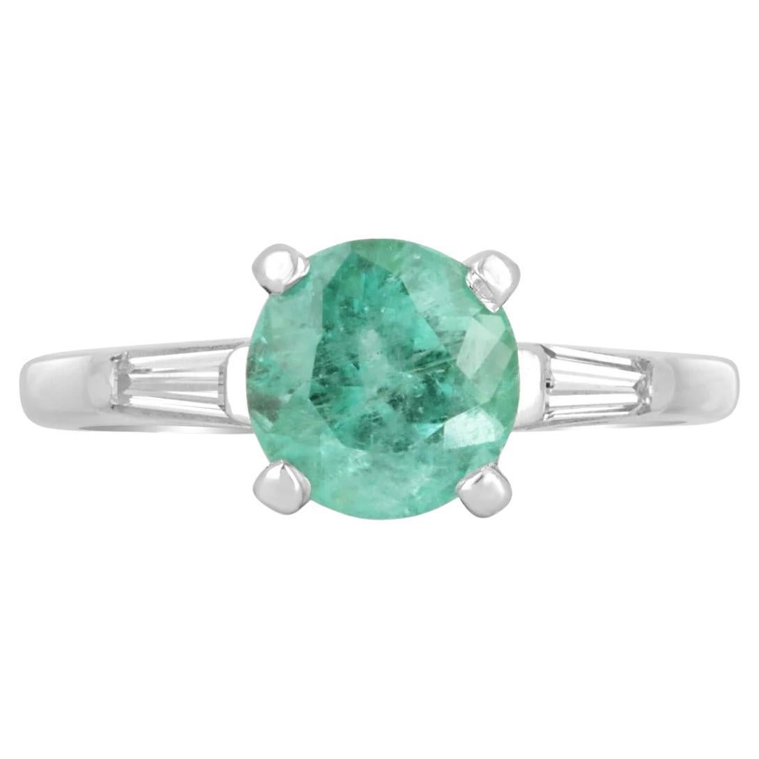 1.70tcw Plat Round Emerald & Diamond Three Stone Engagement Ring