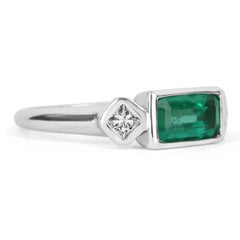1.70tw 3 Stone Colombian Emerald & Princess Cut Diamond Bezel 18K Ring Present