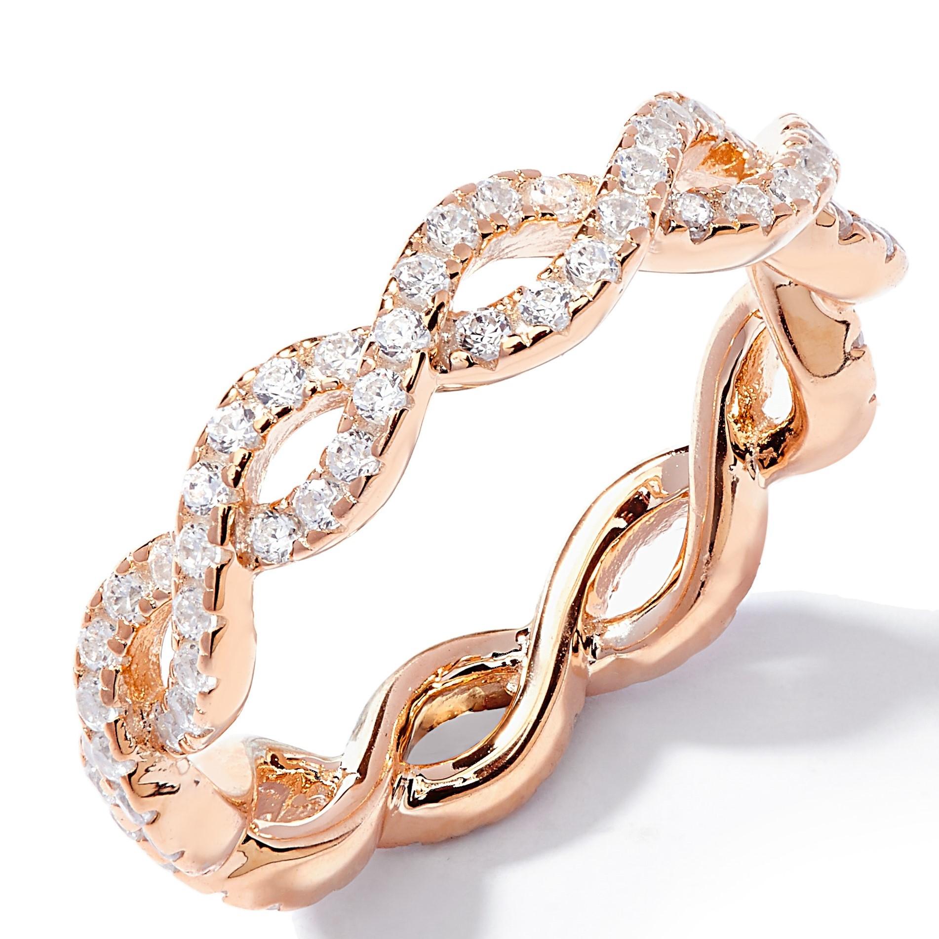 Art Deco 1.71 Carat Cubic Zirconia Rose Gold Plate Full Eternity Entwined Wedding Ring For Sale