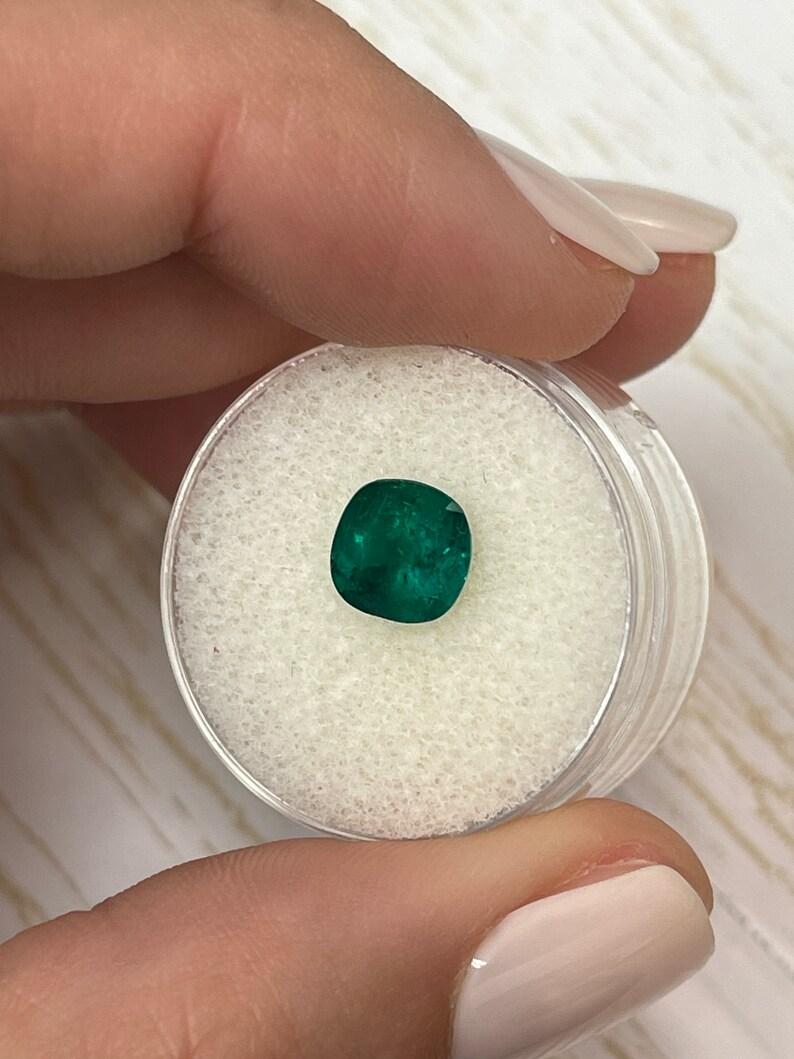 1.71 Carat 8x8 Dark Muzo Green Colombian Emerald - Cushion Cut Genuine May Gem In New Condition For Sale In Jupiter, FL