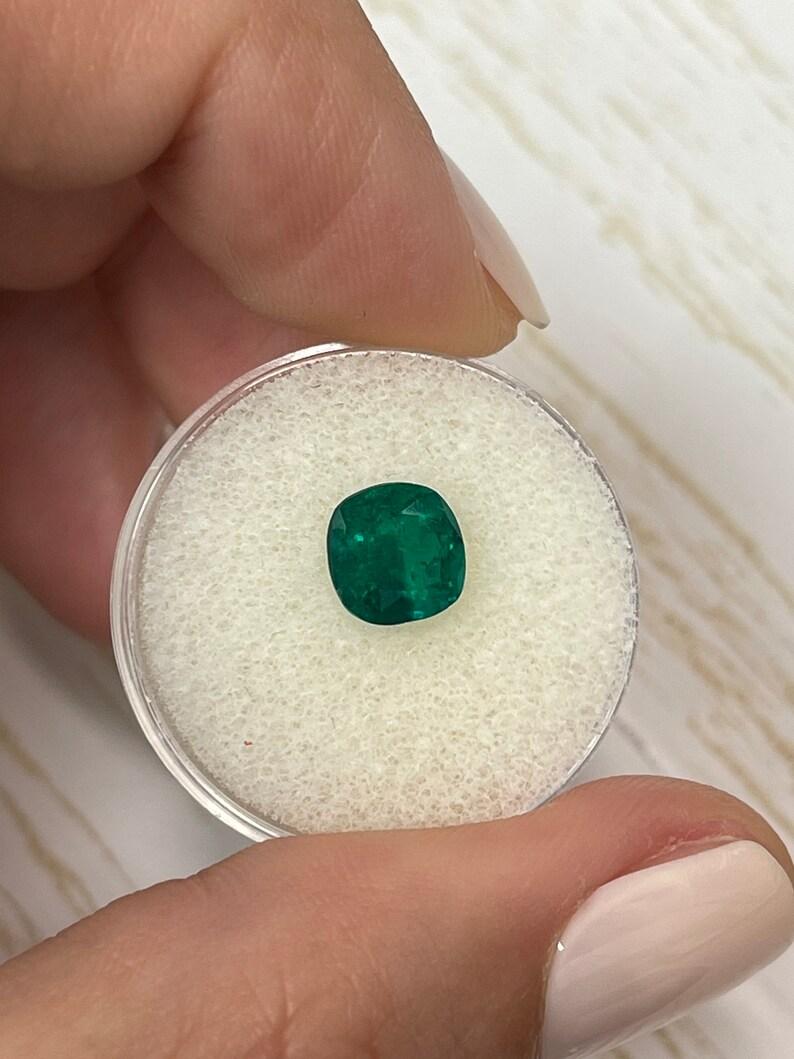 Modern 1.71 Carat 8x8 Dark Muzo Green Colombian Emerald - Cushion Cut Genuine May Gem For Sale