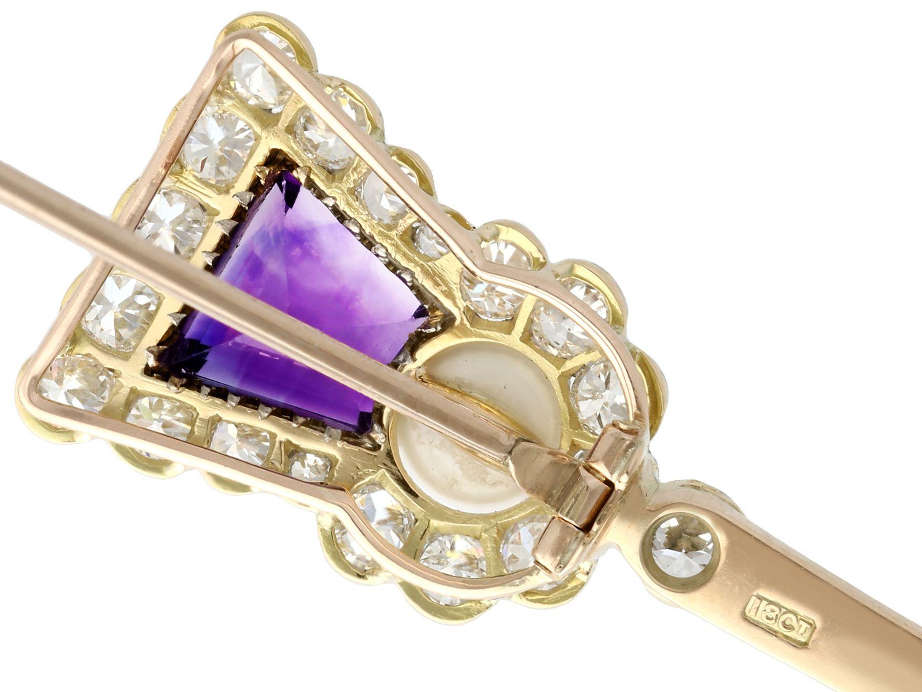 1.71 Carat Amethyst 1.90 Carat Diamond and Pearl Yellow Gold Thistle Pin Brooch 1