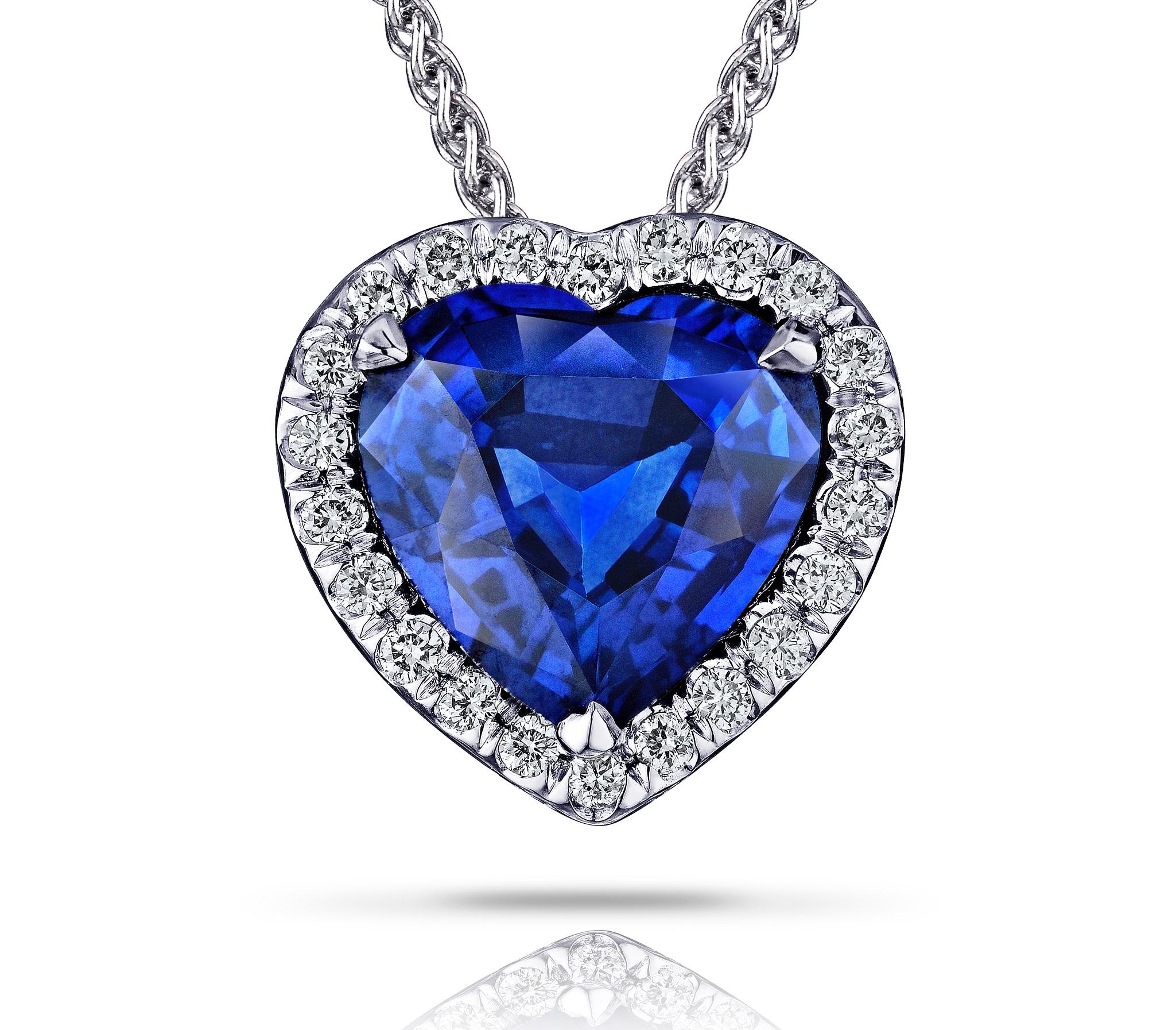 Contemporary 1.68 Carat Blue Heart Shape Sapphire and Diamond Pendant