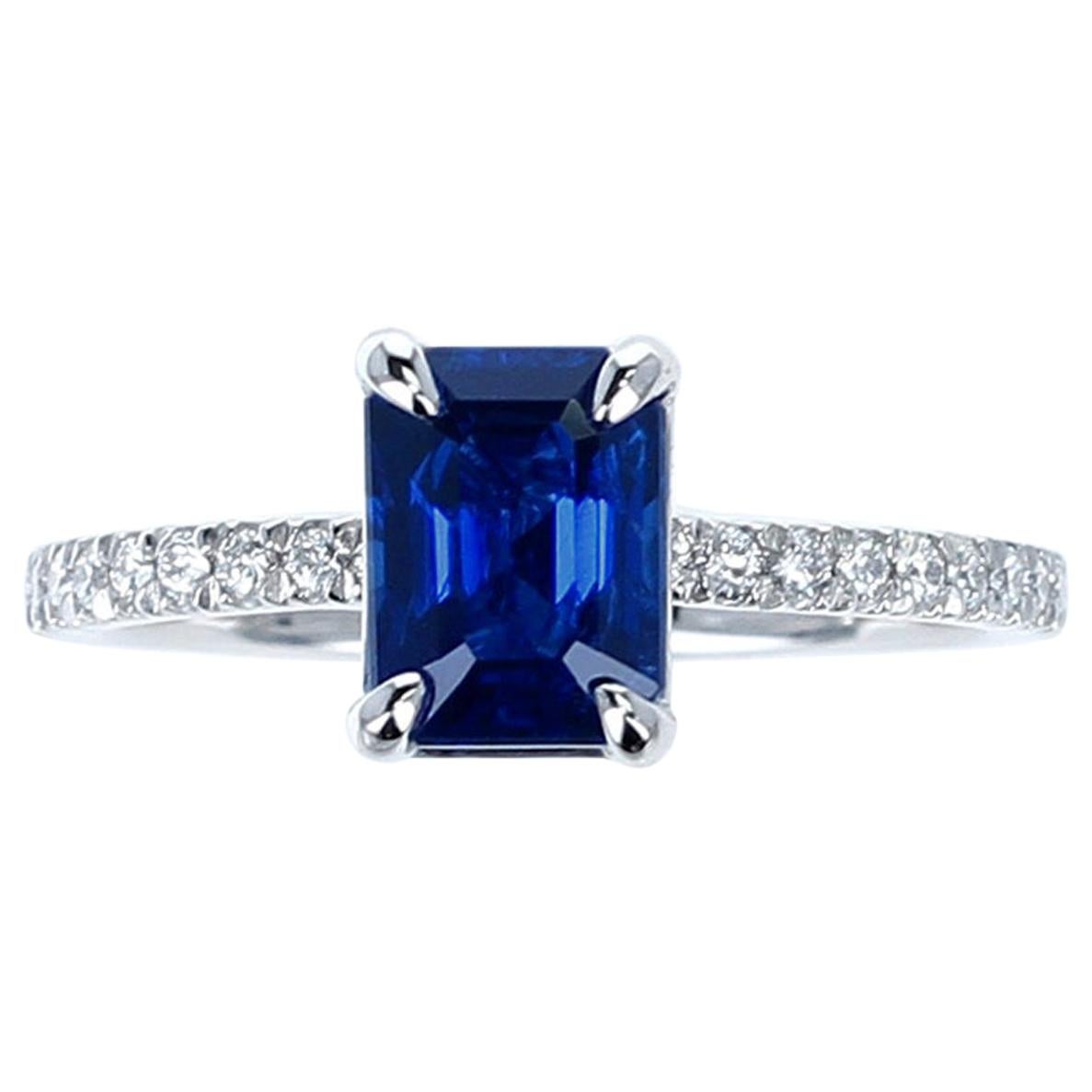1.71 Carat Certified Natural Unheated Burma Sapphire and Diamond Engagement Ring