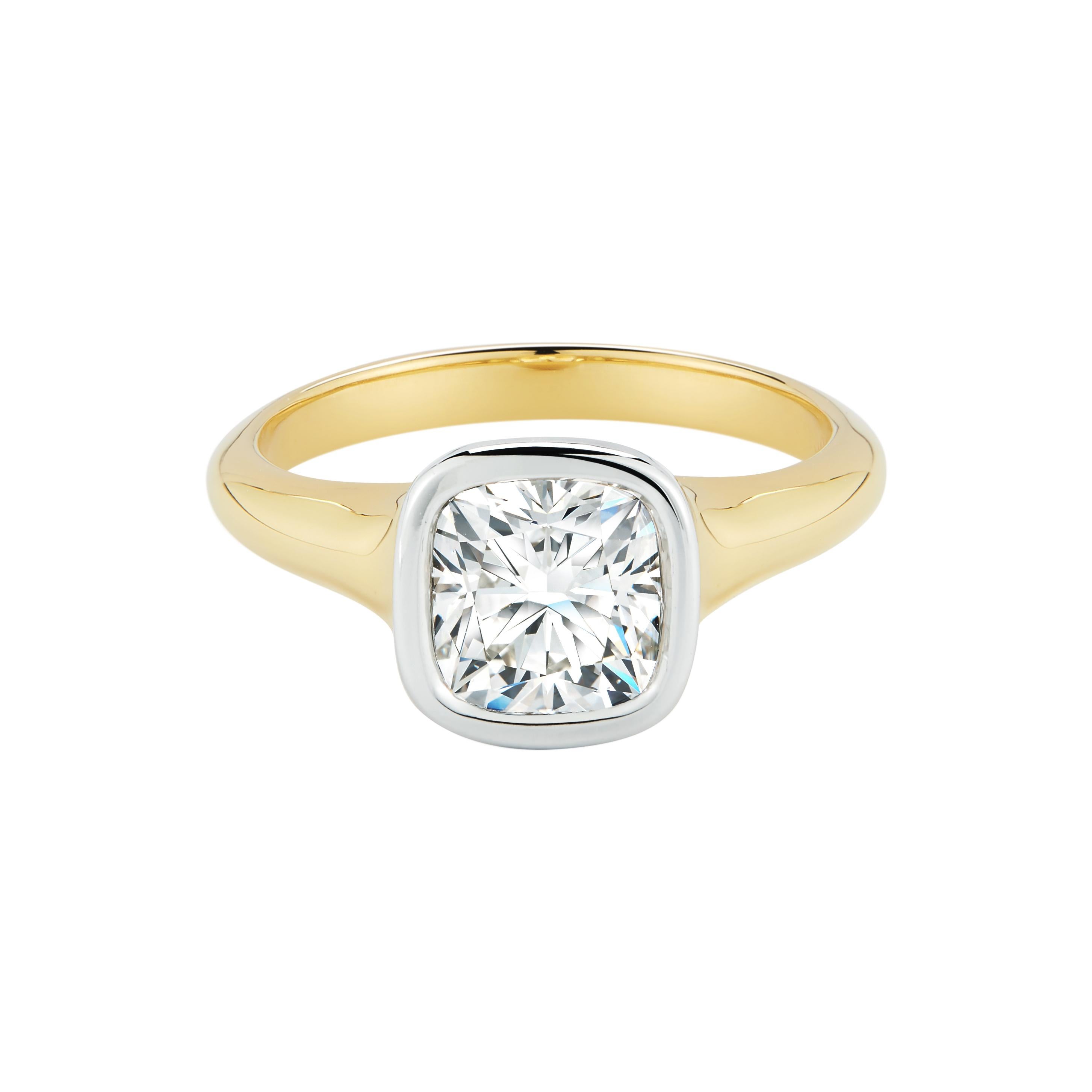 1.71 Carat Cushion Cut Diamond Gold and Platinum Engagement Ring In New Condition For Sale In New York, NY