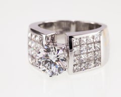 1.71 Carat D Color Round Diamond Solitaire Ring Princess Accents