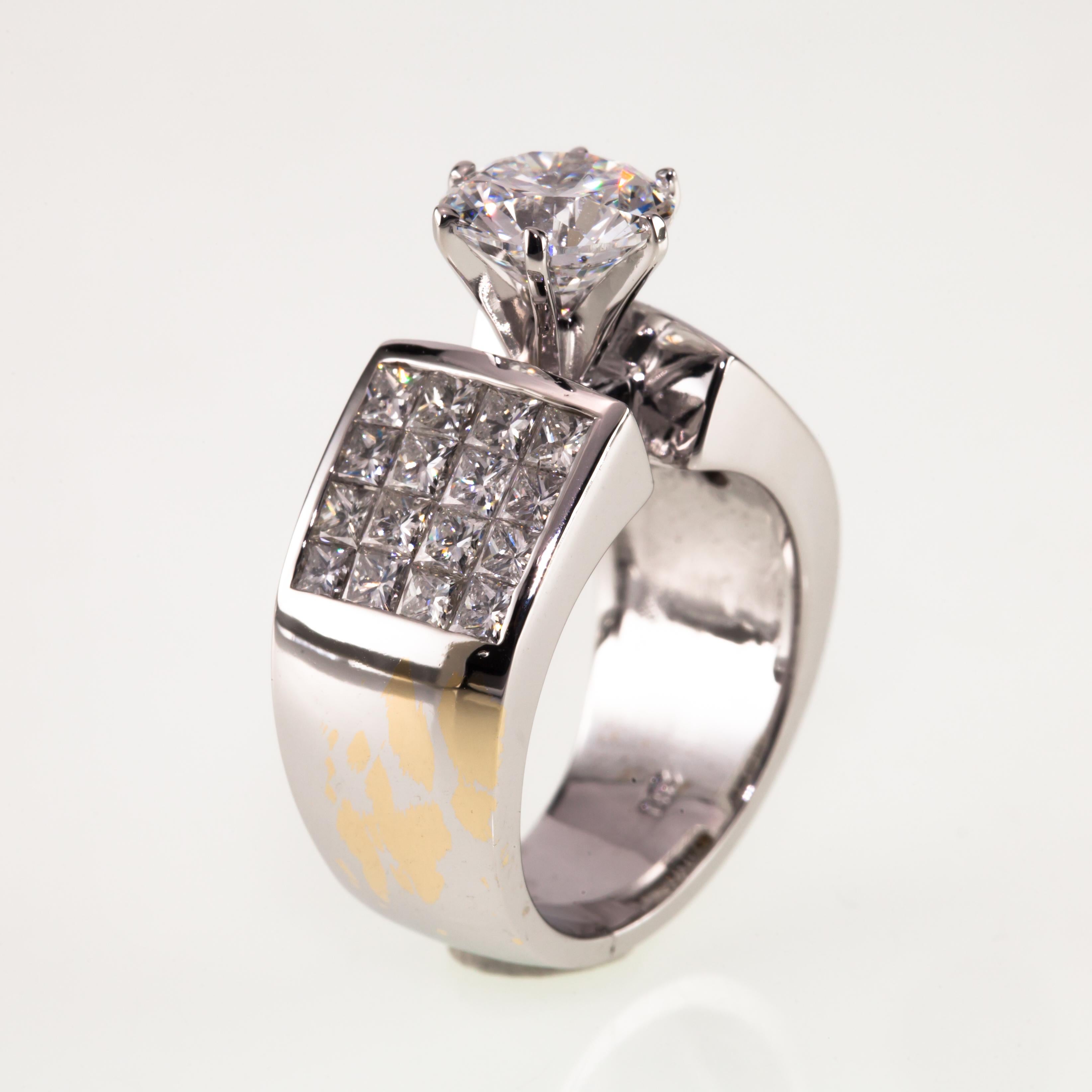 Round Cut 1.71 Carat D Color Round Diamond Solitaire Ring Princess Accents For Sale