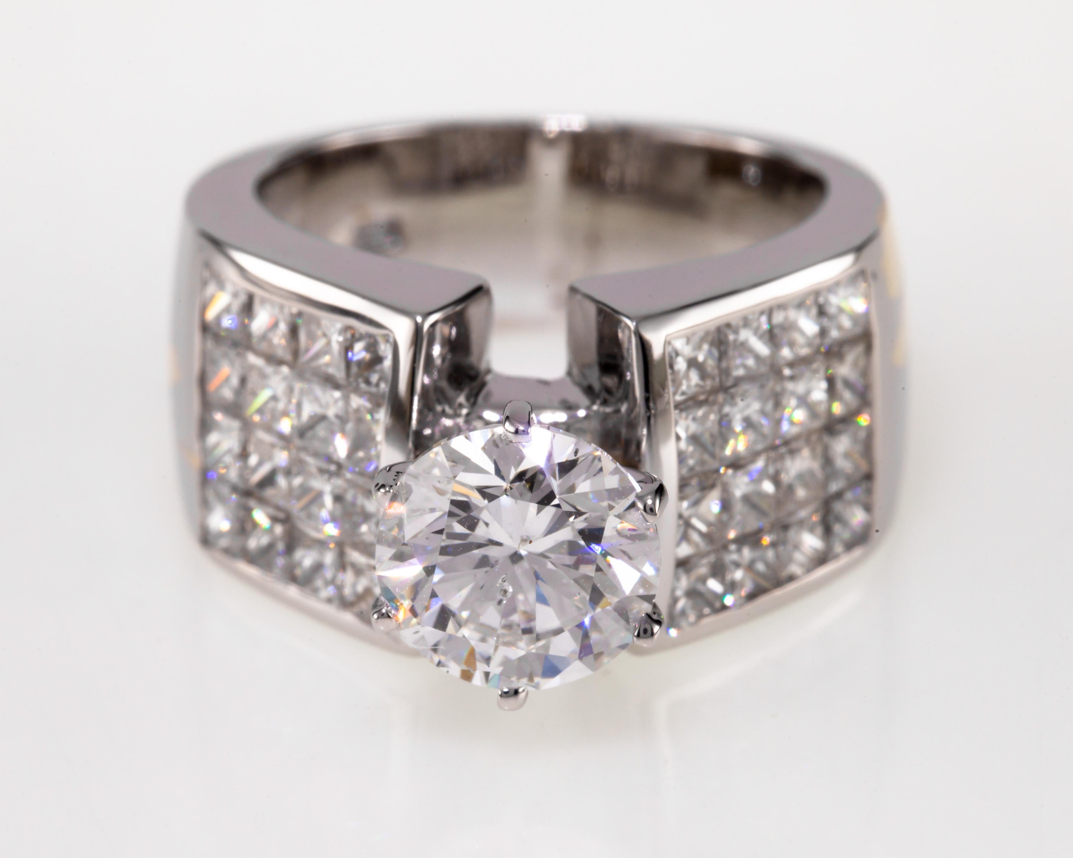 Women's 1.71 Carat D Color Round Diamond Solitaire Ring Princess Accents For Sale