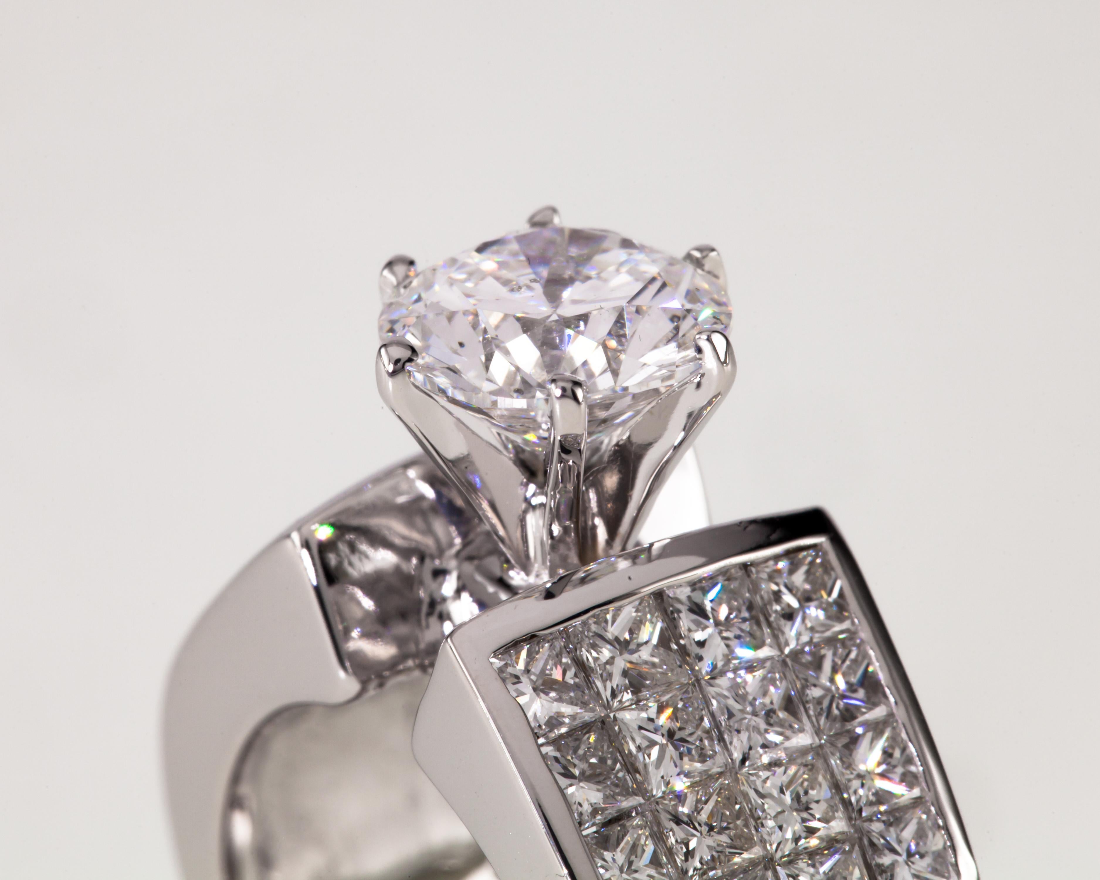 1.71 Carat D Color Round Diamond Solitaire Ring Princess Accents For Sale 1