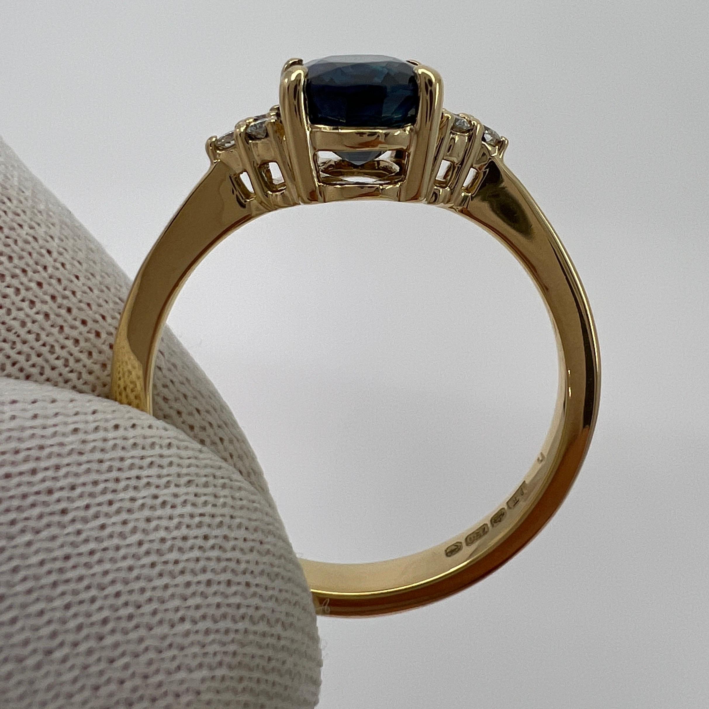 1.71 Carat Deep Teal Blue Oval Cut Sapphire & Diamond 18k Yellow Gold Ring 2