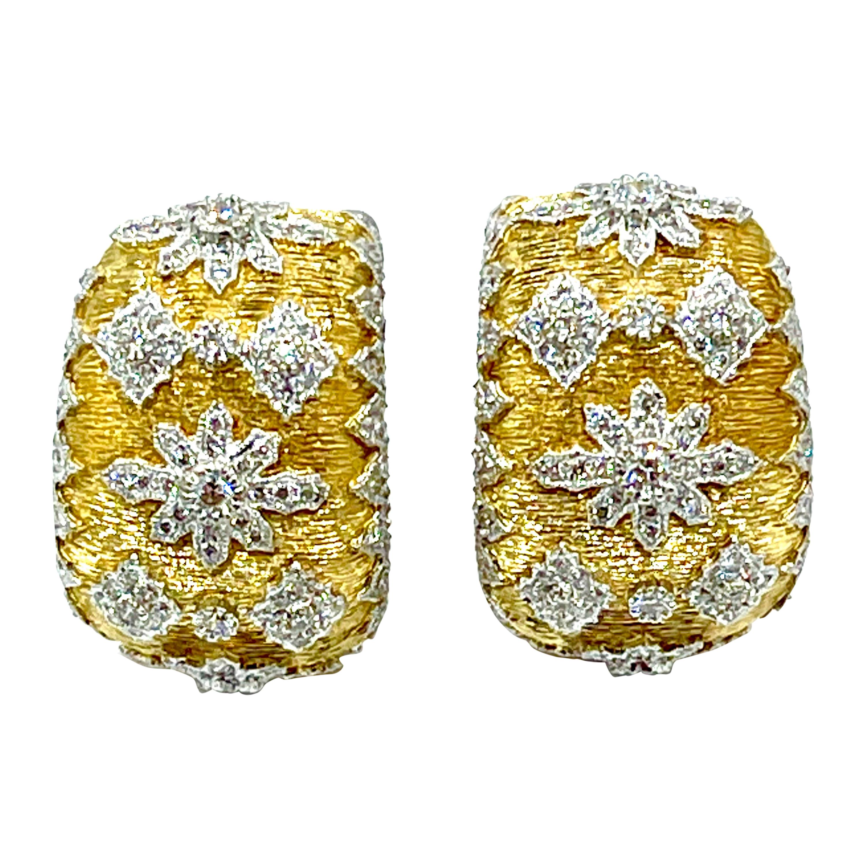 1.71 Carat Diamond and 18 Karat White and Yellow Gold Clip and Post Earrings