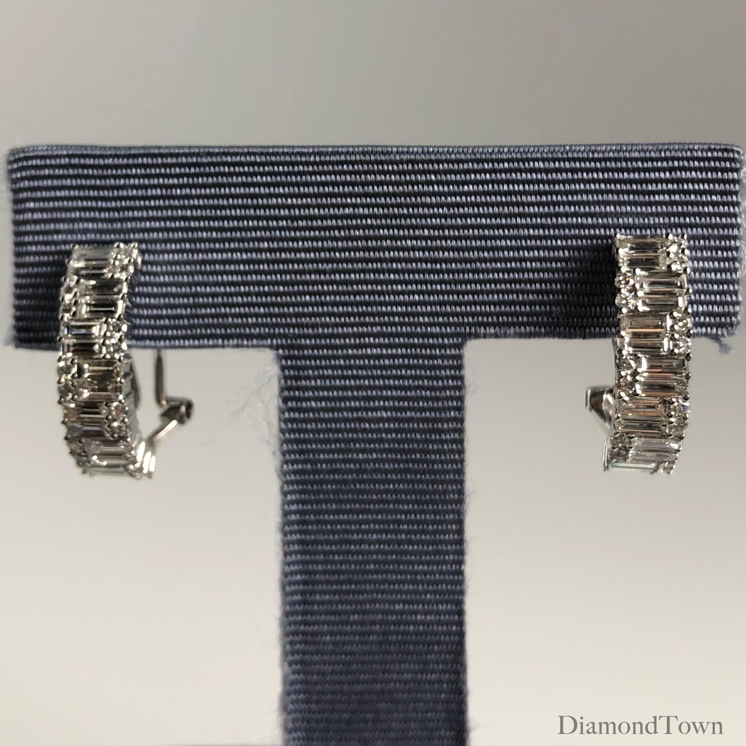 Contemporary 1.71 Carat Diamond Hoop Earrings in 18 Karat White Gold