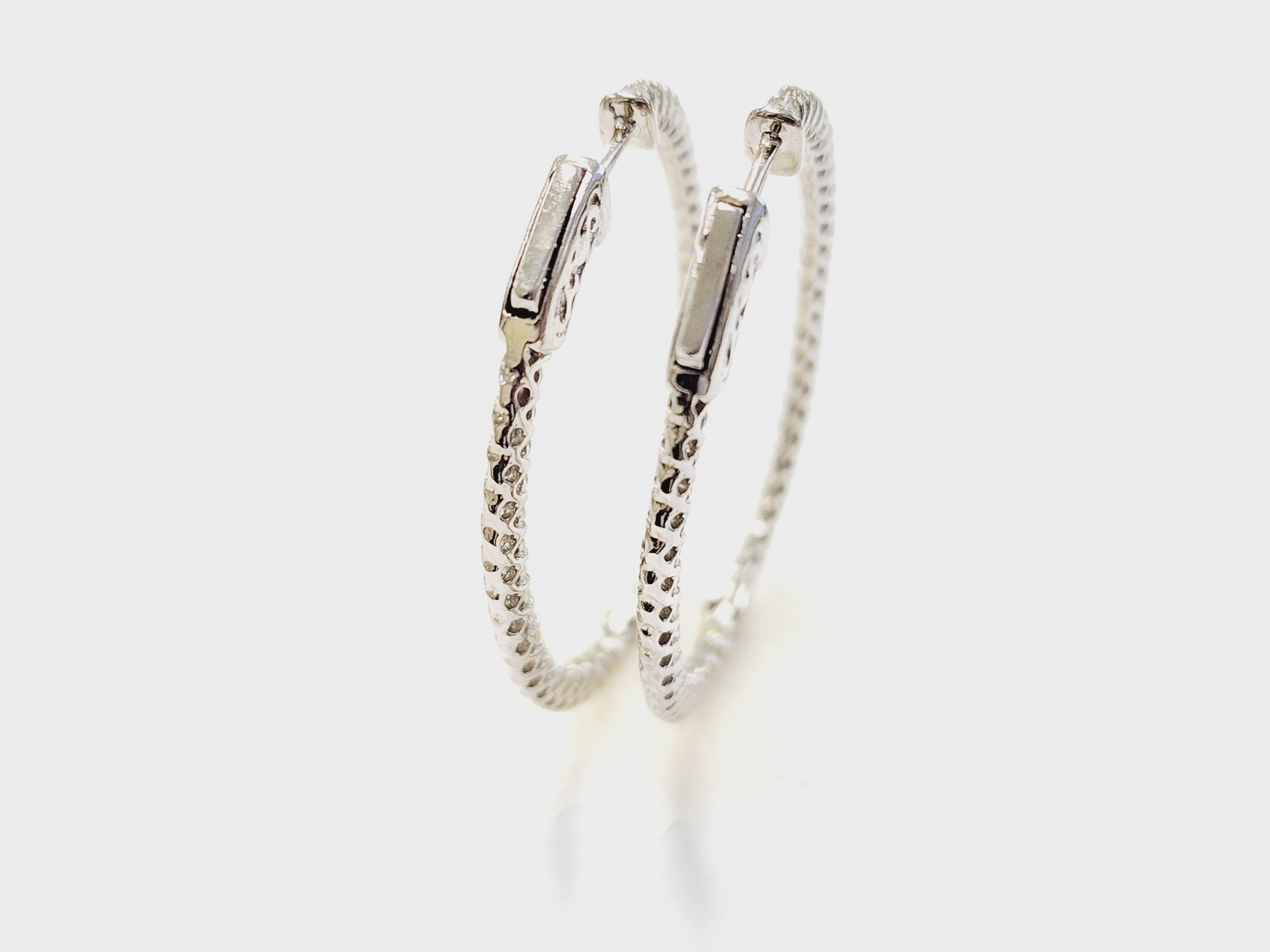 14k White Gold Inside-Out Hoop Earrings with Natural Diamonds - 1.25