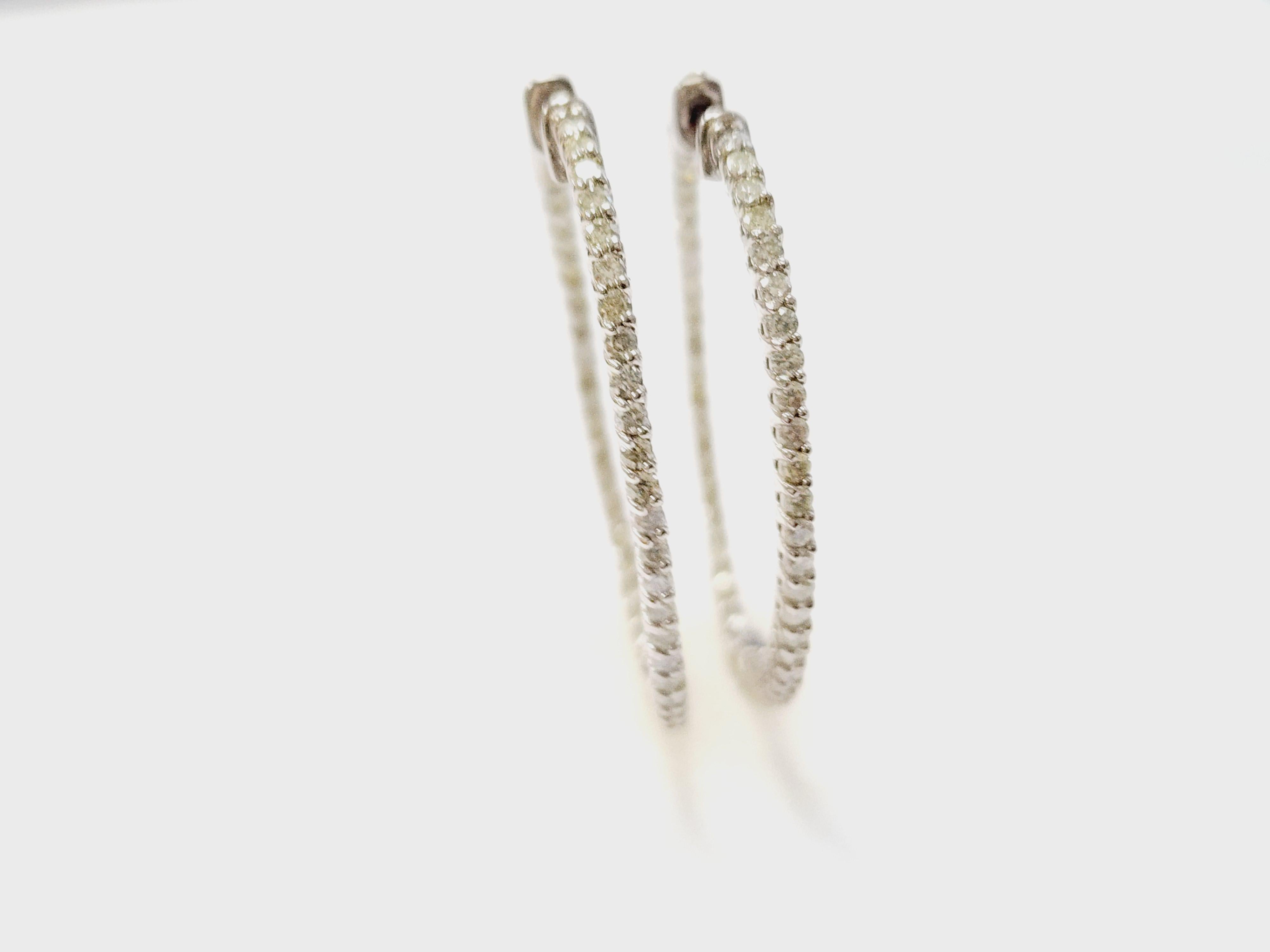 1.70 Carat Diamond Hoops Earrings 14 Karat White Gold In New Condition For Sale In Great Neck Plaza, NY