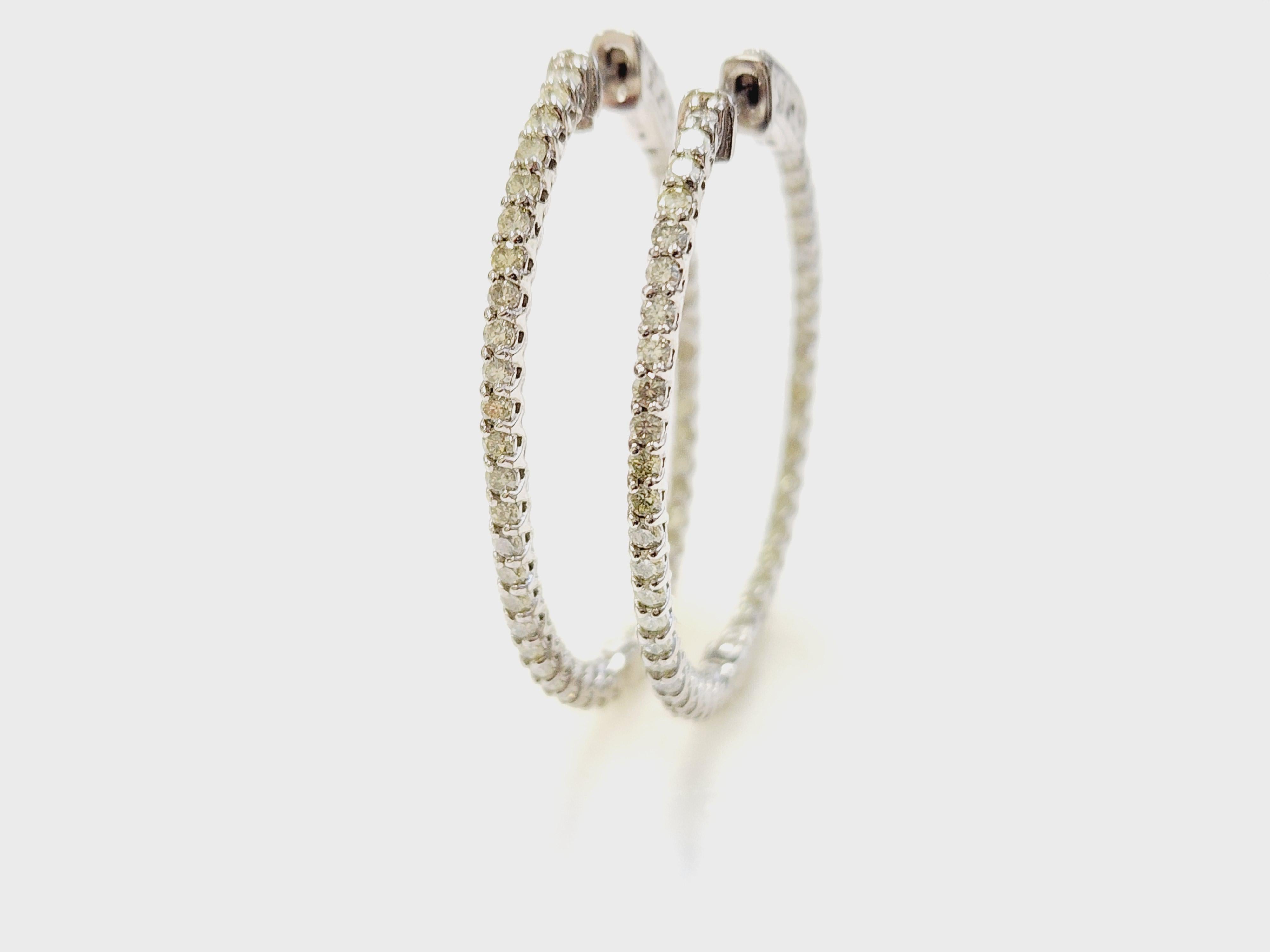 Women's 1.70 Carat Diamond Hoops Earrings 14 Karat White Gold For Sale
