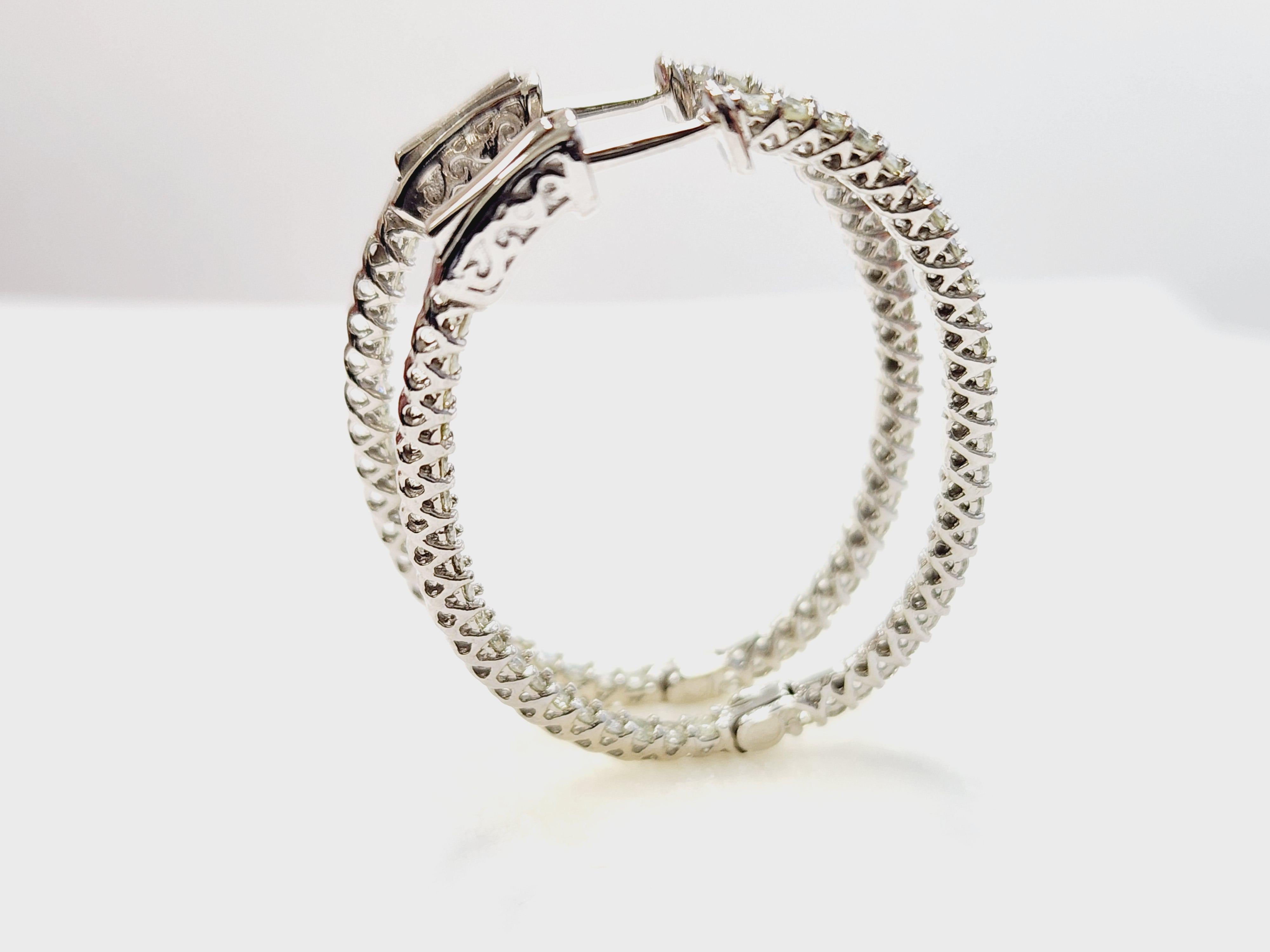 1.70 Carat Diamond Hoops Earrings 14 Karat White Gold For Sale 2