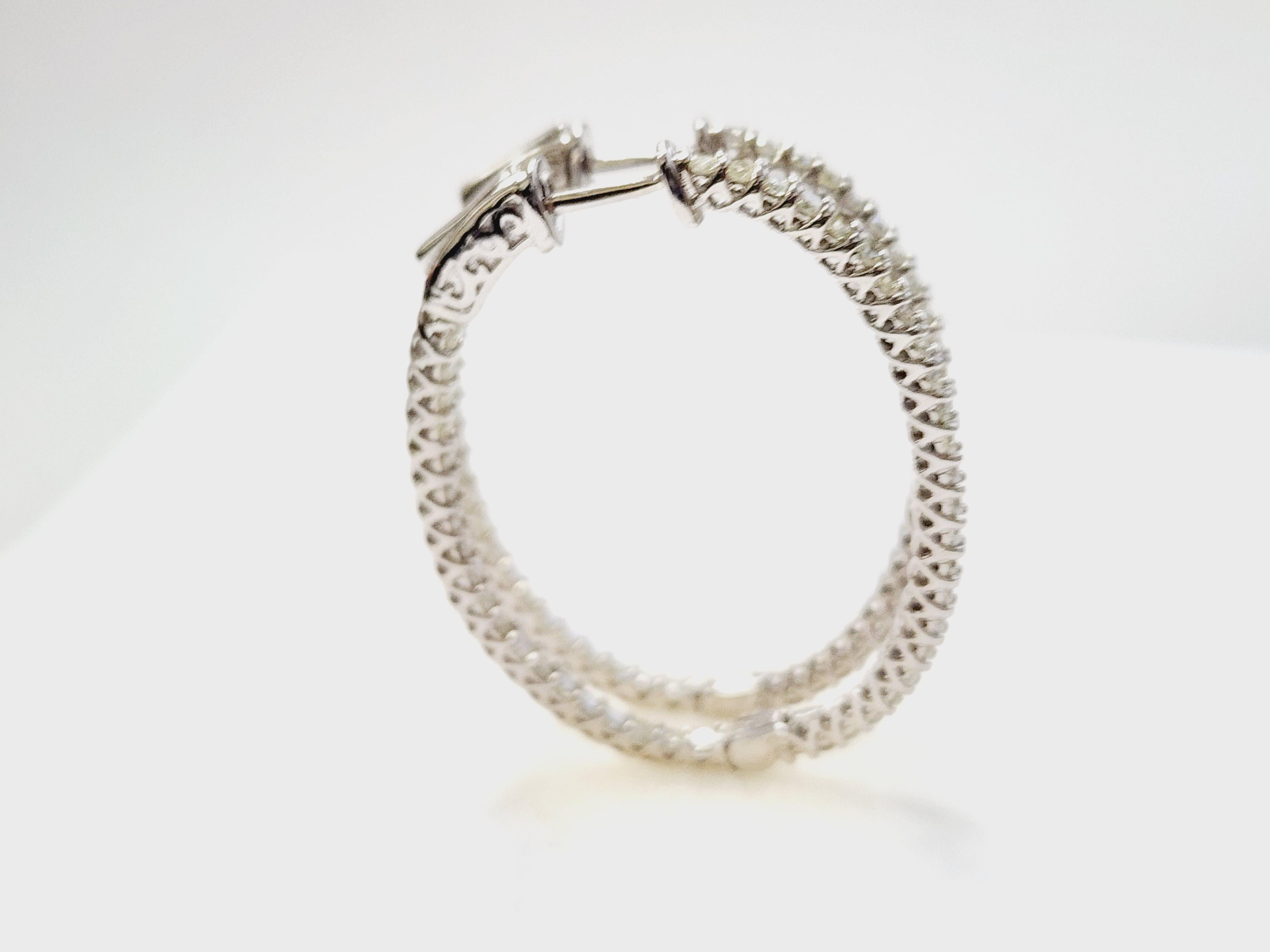1.70 Carat Diamond Hoops Earrings 14 Karat White Gold For Sale 3