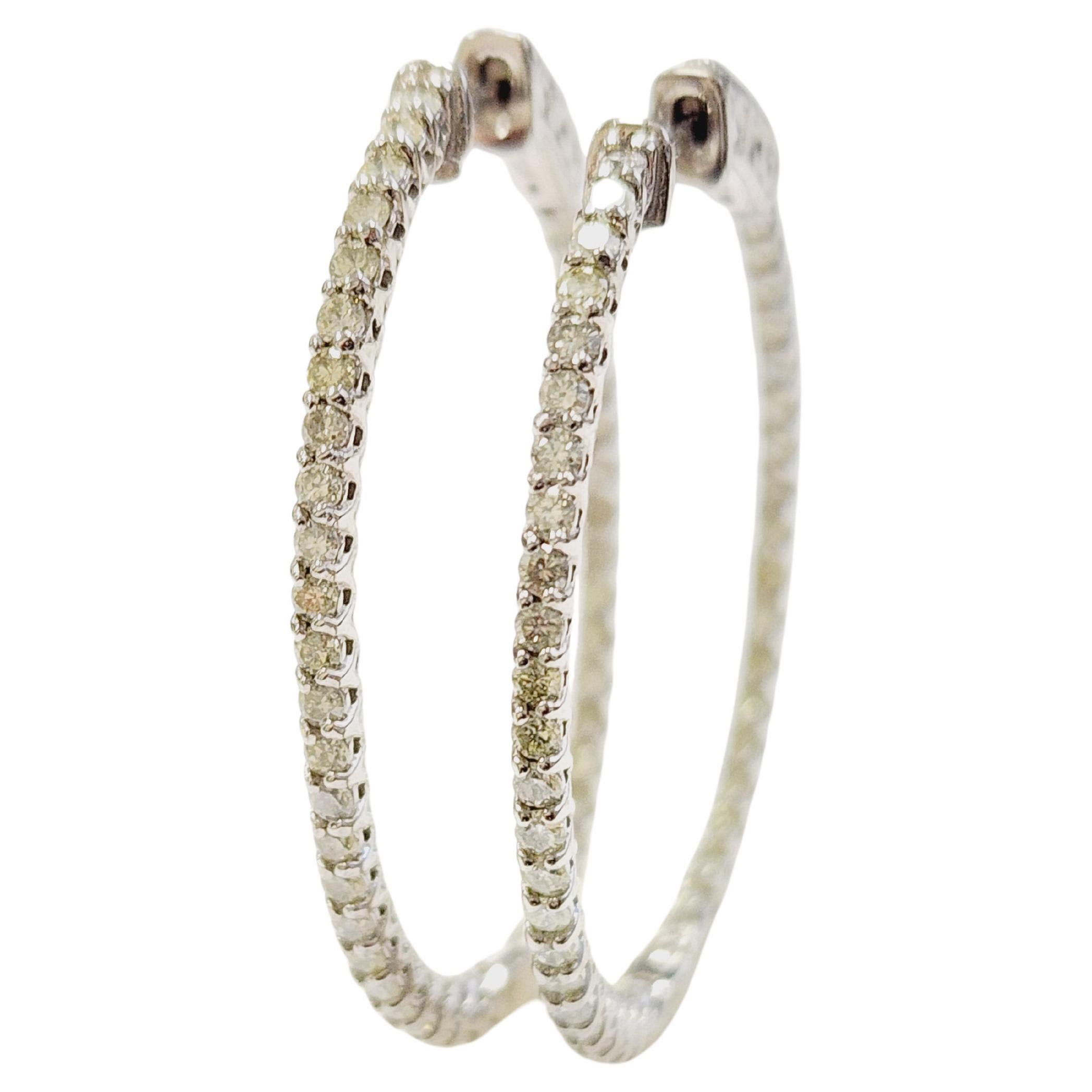 1.70 Carat Diamond Hoops Earrings 14 Karat White Gold