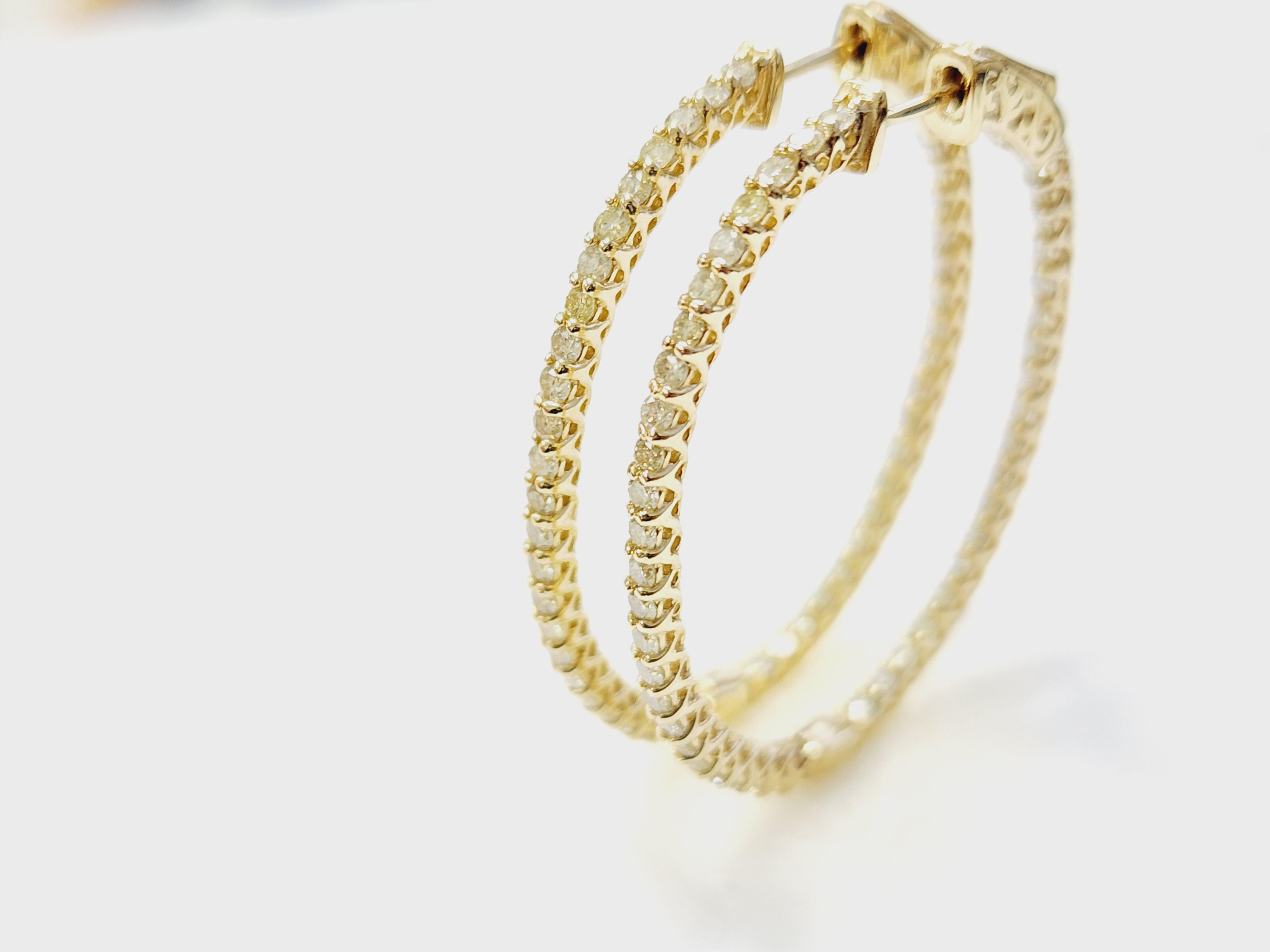 1.71 Carat Diamond Hoops Earrings 14 Karat Yellow Gold For Sale 9
