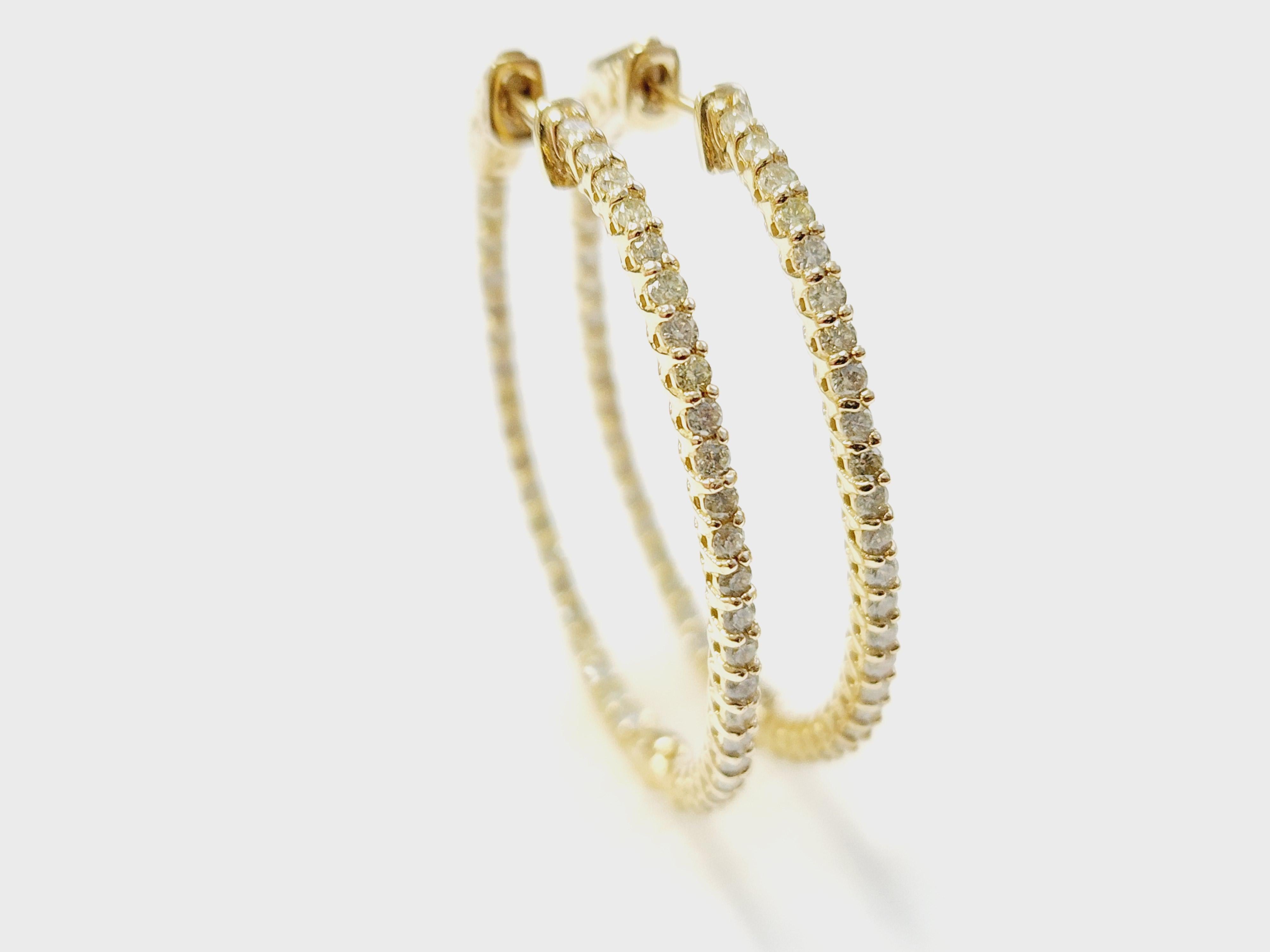 1.71 Carat Diamond Hoops Earrings 14 Karat Yellow Gold For Sale 11