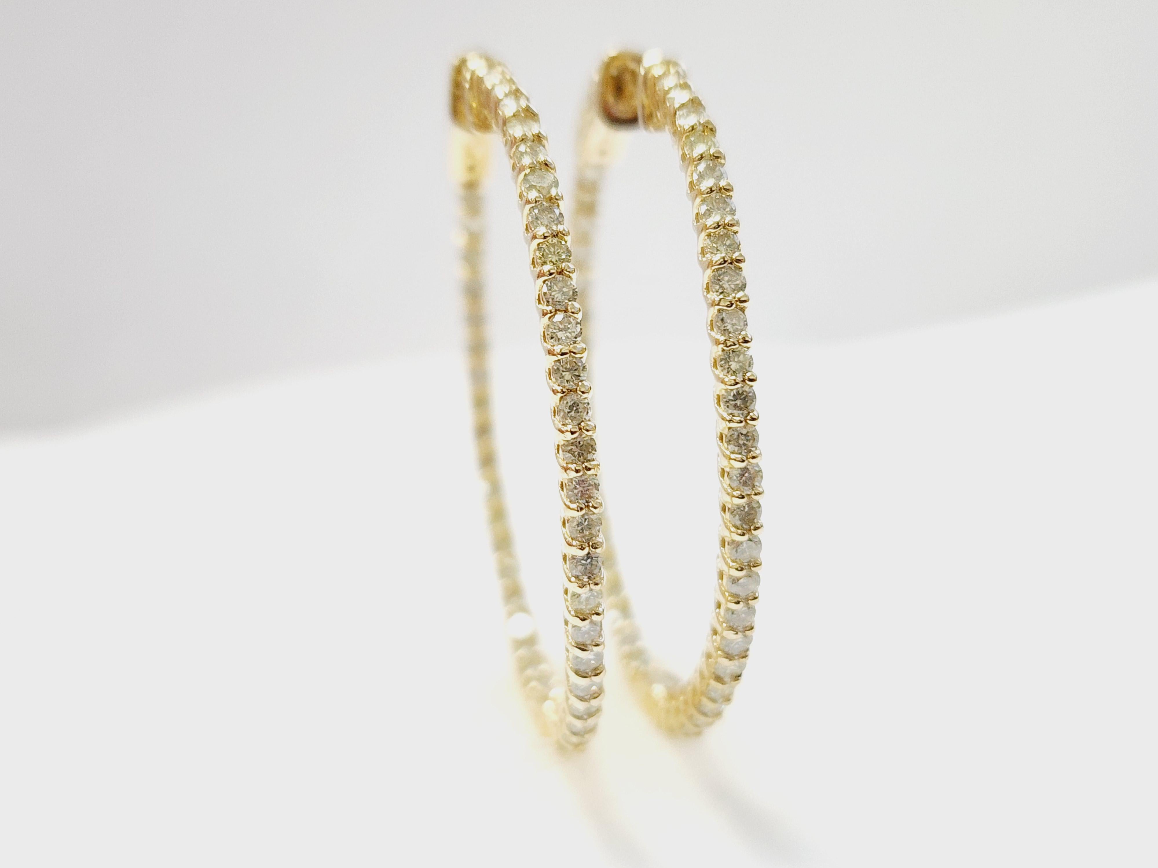1.71 Carat Diamond Hoops Earrings 14 Karat Yellow Gold For Sale 13