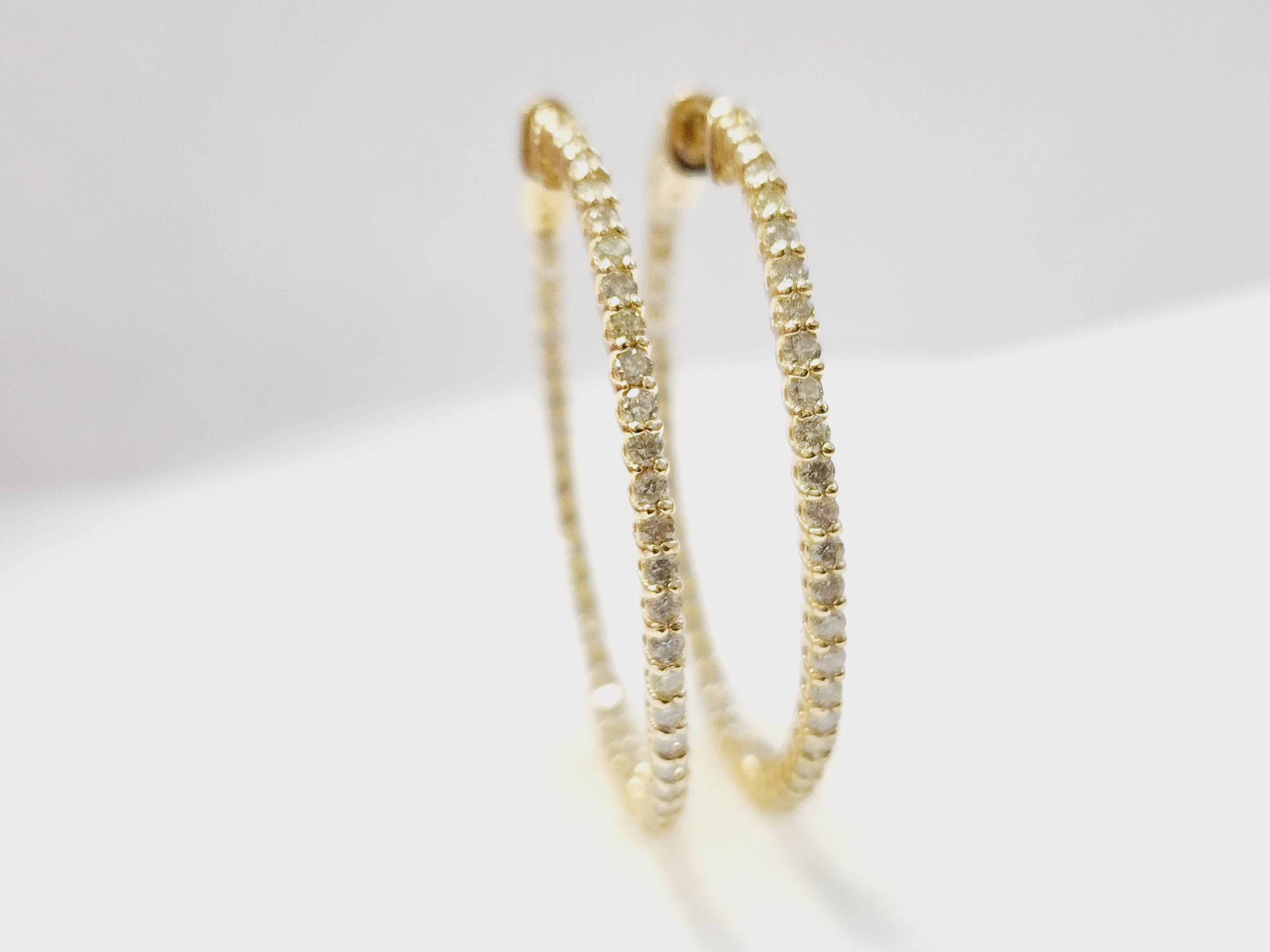 1.71 Carat Diamond Hoops Earrings 14 Karat Yellow Gold For Sale 14
