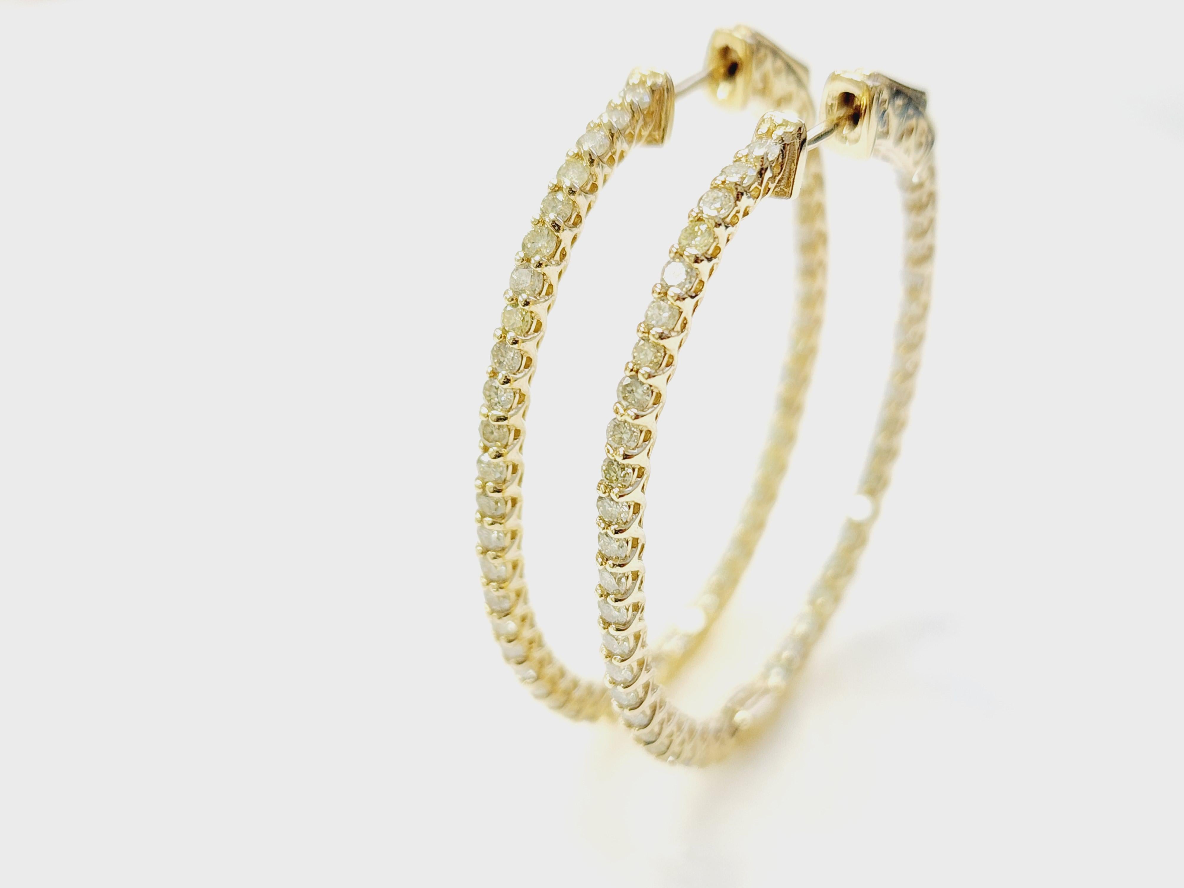 Beautiful Inside-Out Diamond Hoop Earrings in 14K Yellow Gold

Elevate your elegance with these stunning inside-out hoop earrings, crafted in radiant 14K yellow gold. Each earring showcases a brilliant array of natural diamonds, thoughtfully set