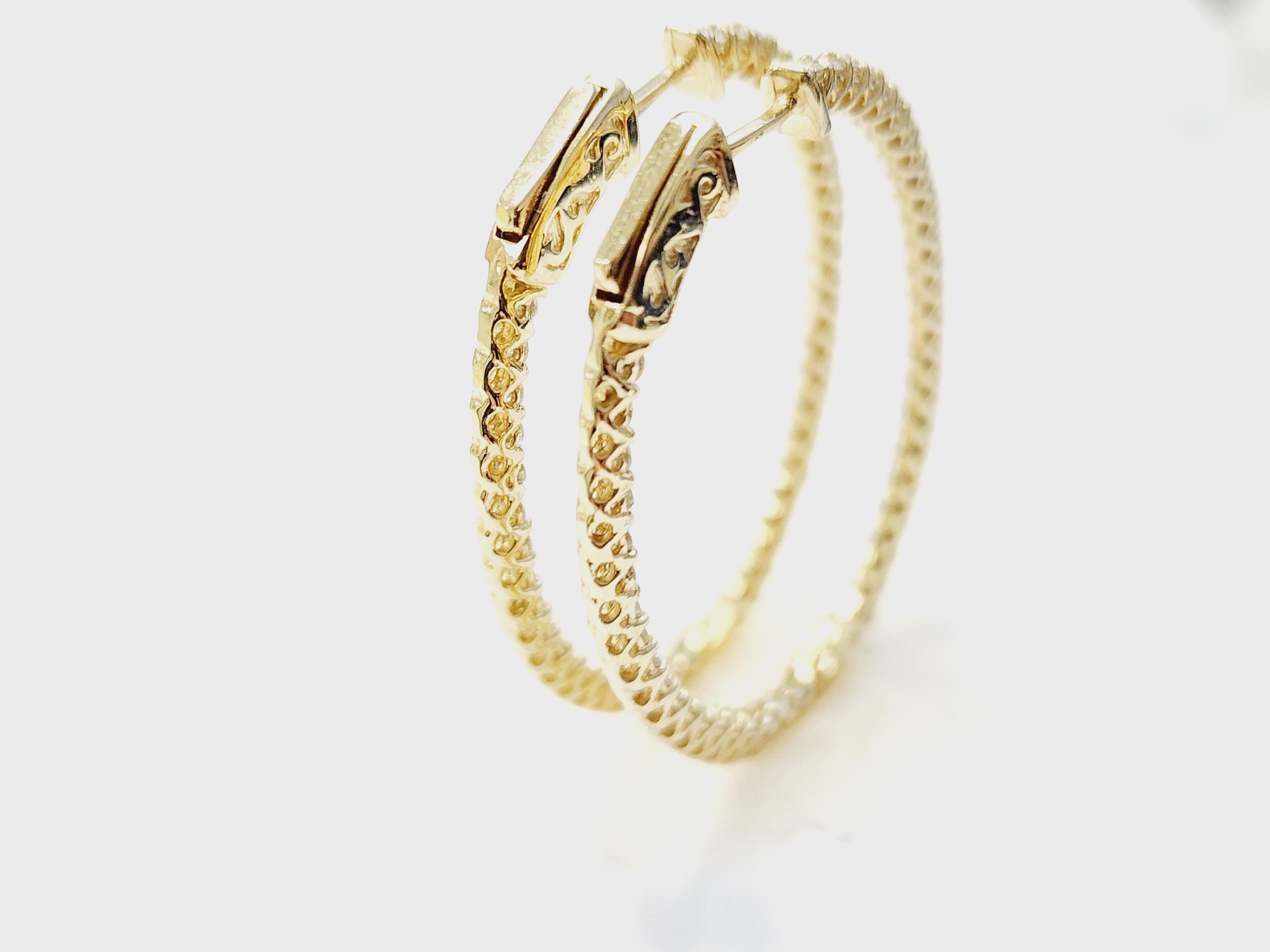 1.71 Carat Diamond Hoops Earrings 14 Karat Yellow Gold For Sale 18