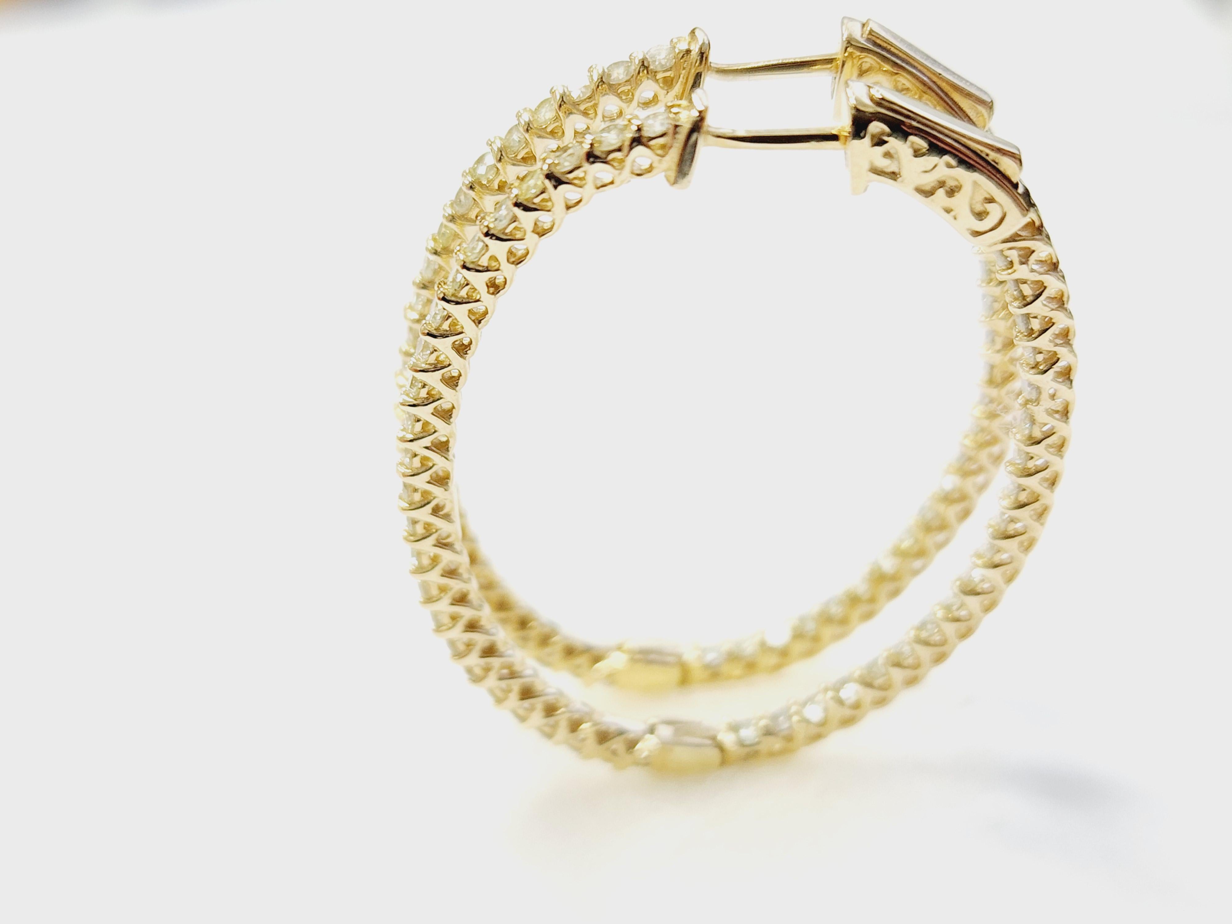 1.71 Carat Diamond Hoops Earrings 14 Karat Yellow Gold For Sale 19