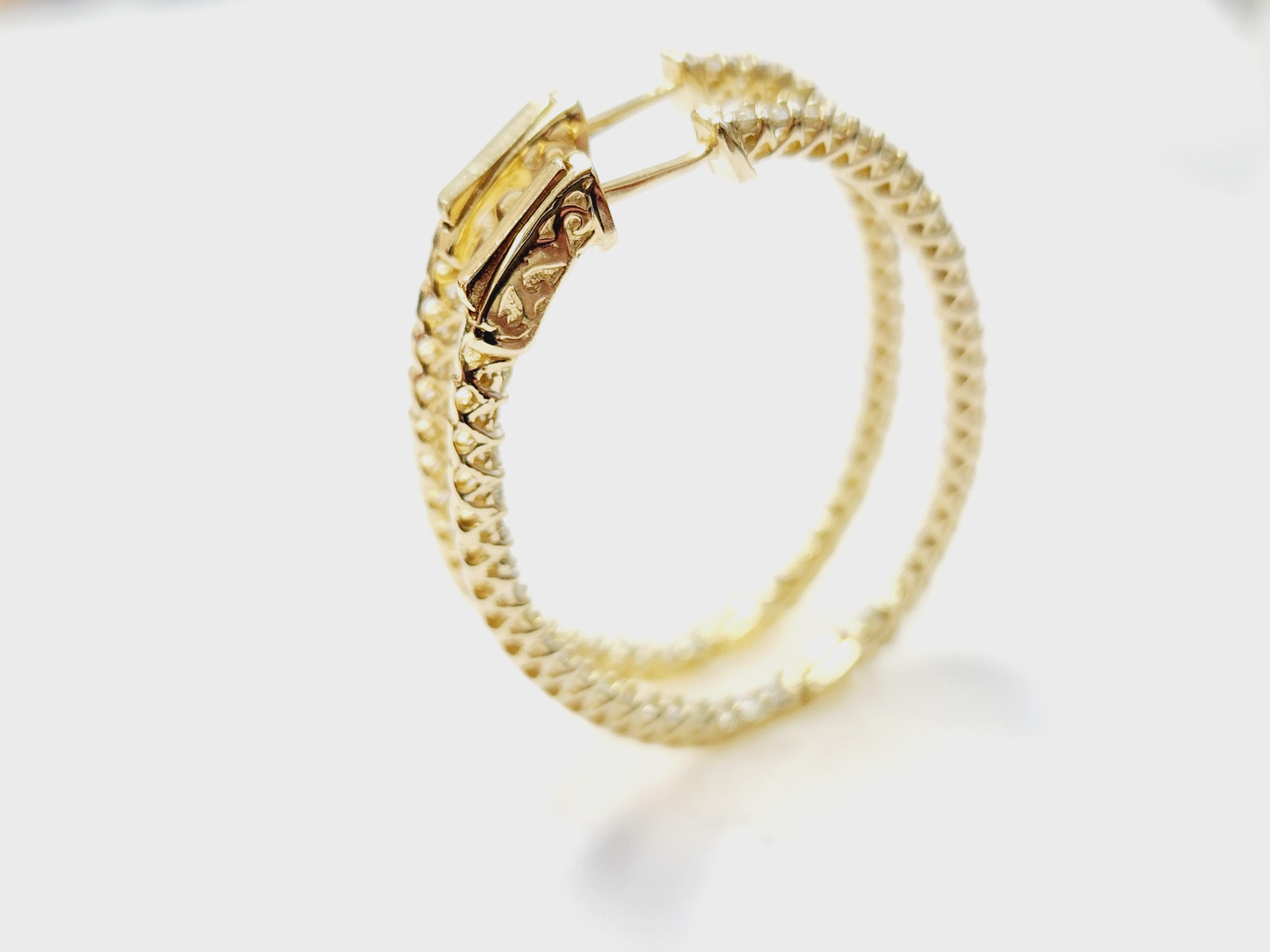 1.71 Carat Diamond Hoops Earrings 14 Karat Yellow Gold For Sale 22