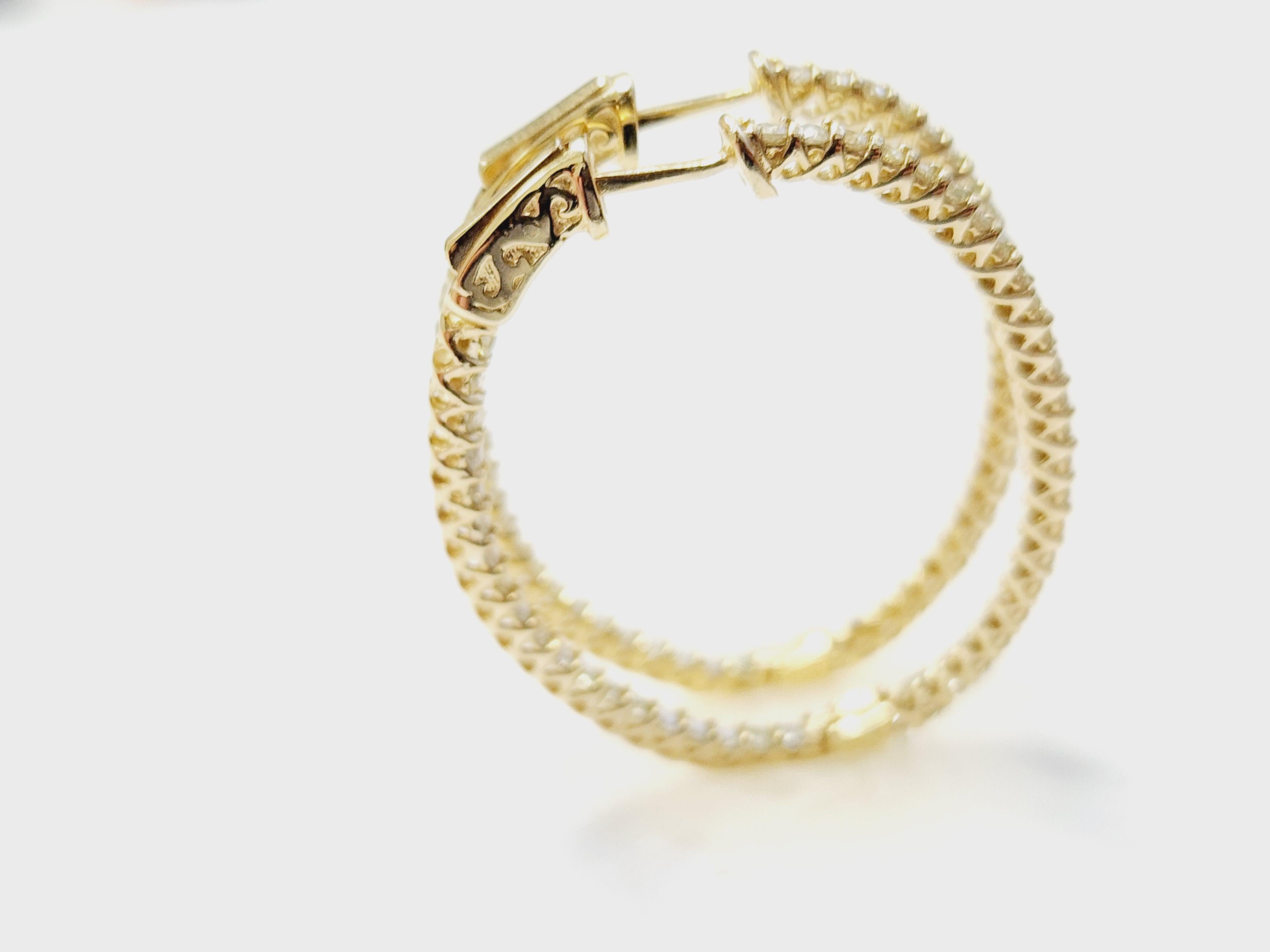 1.71 Carat Diamond Hoops Earrings 14 Karat Yellow Gold For Sale 4