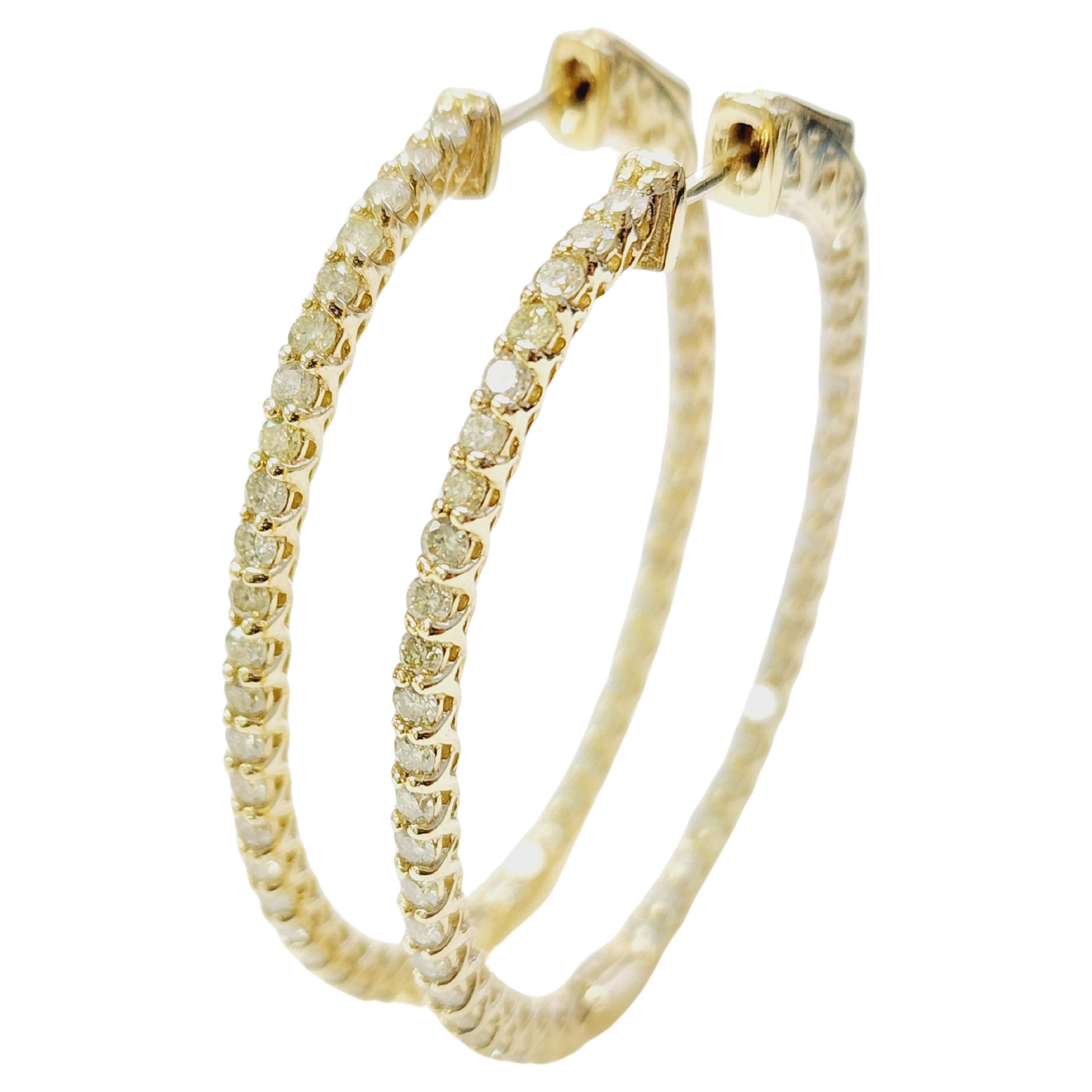 1.71 Carat Diamond Hoops Earrings 14 Karat Yellow Gold