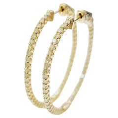 1.71 Carat Diamond Hoops Earrings 14 Karat Yellow Gold