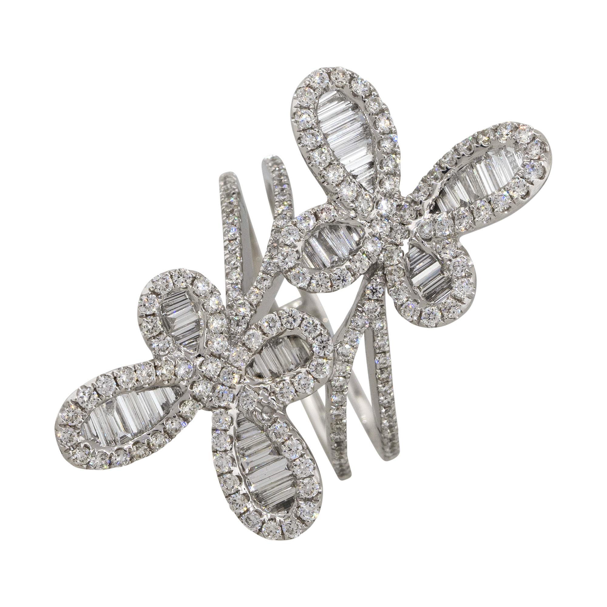 1.71 Carat Diamond Overpass Butterfly Long Ring 18 Karat in Stock For Sale