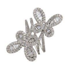 Bague longue papillon en or 18 carats avec diamants de 1,71 carat, en stock