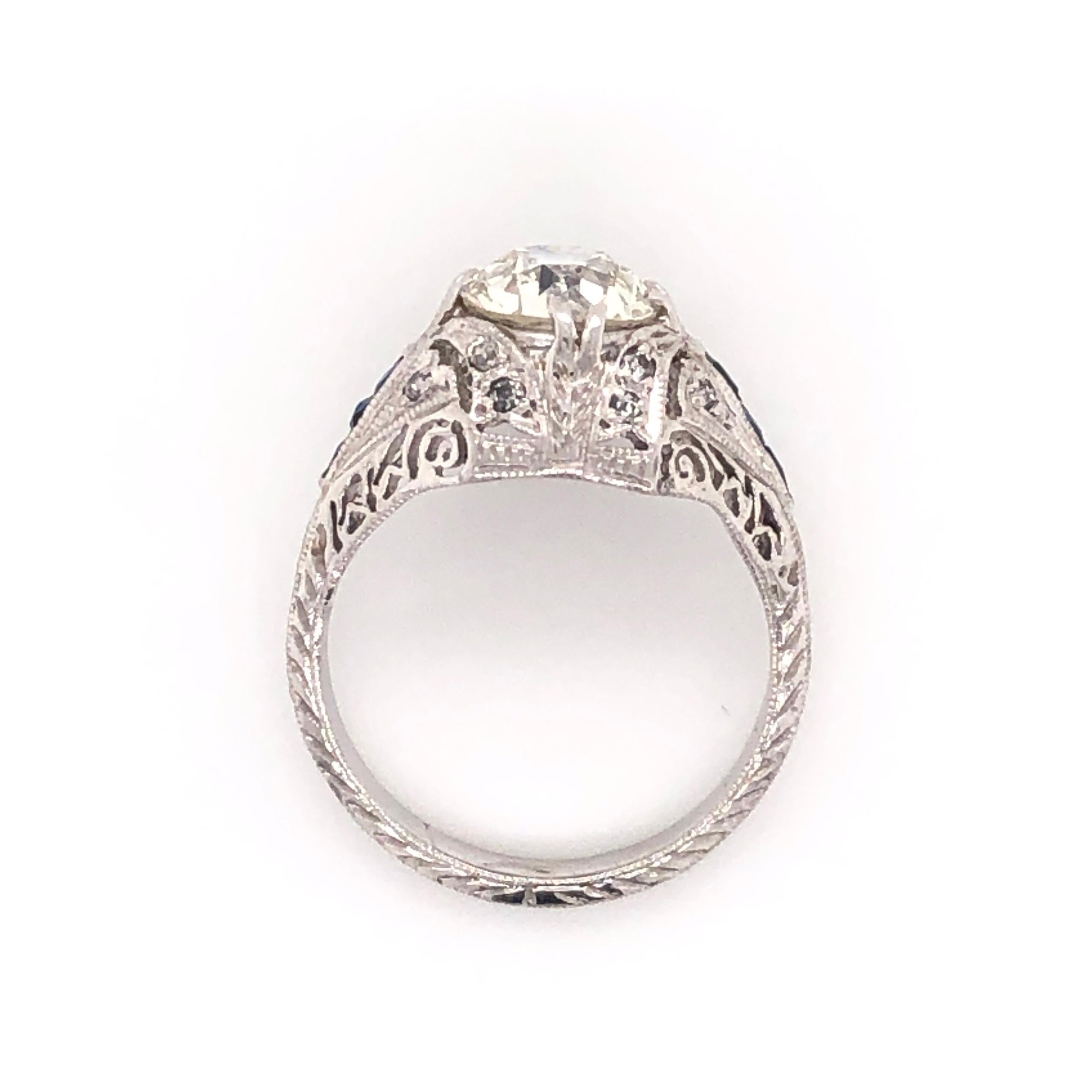 Round Cut 1.71 Carat Diamond Platinum Art Deco Style Cocktail Ring Fine Estate Jewelry