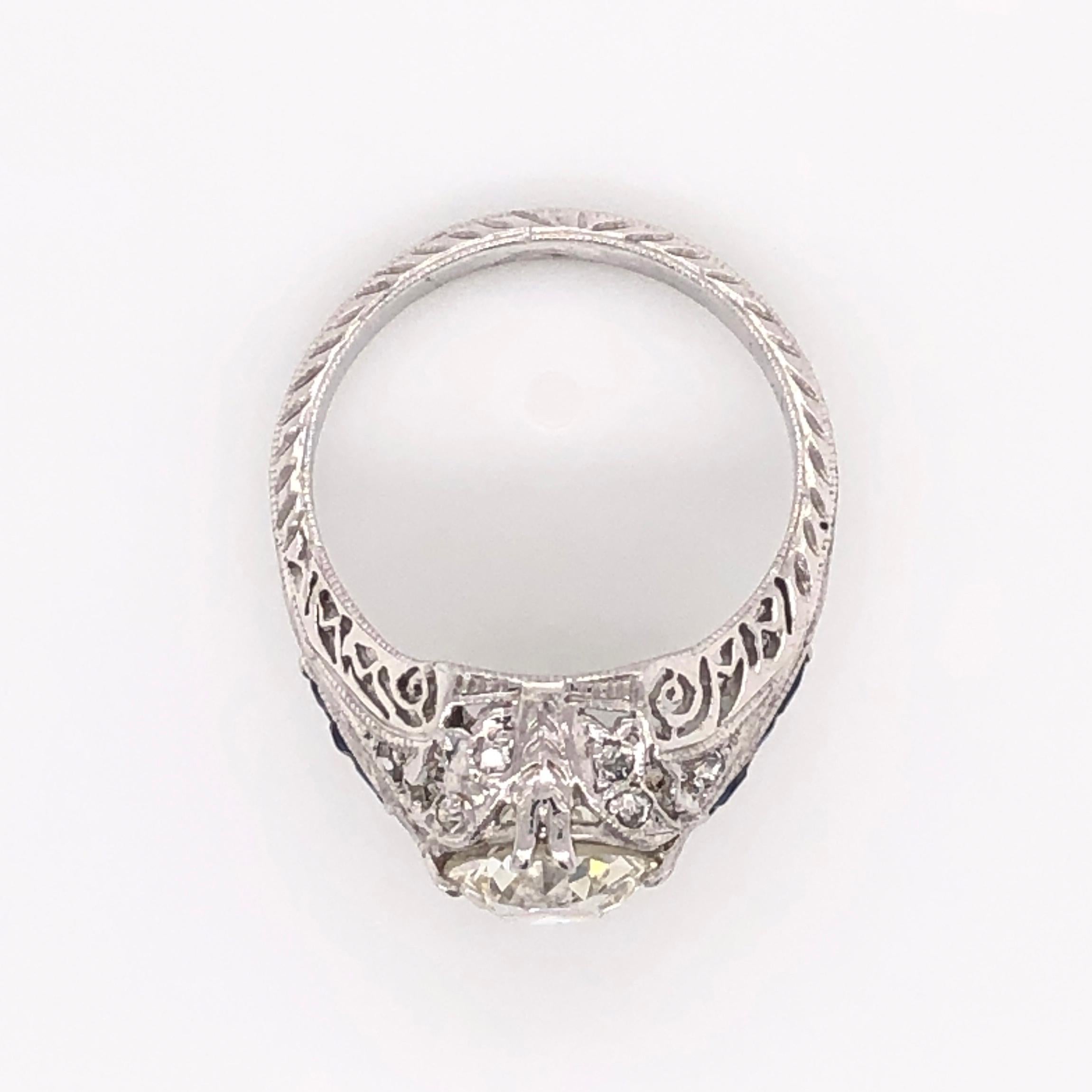 Women's 1.71 Carat Diamond Platinum Art Deco Style Cocktail Ring Fine Estate Jewelry