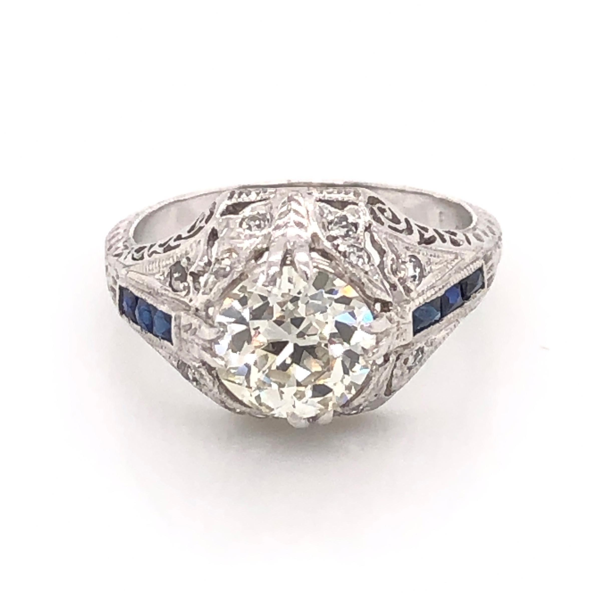 1.71 Carat Diamond Platinum Art Deco Style Cocktail Ring Fine Estate Jewelry 1