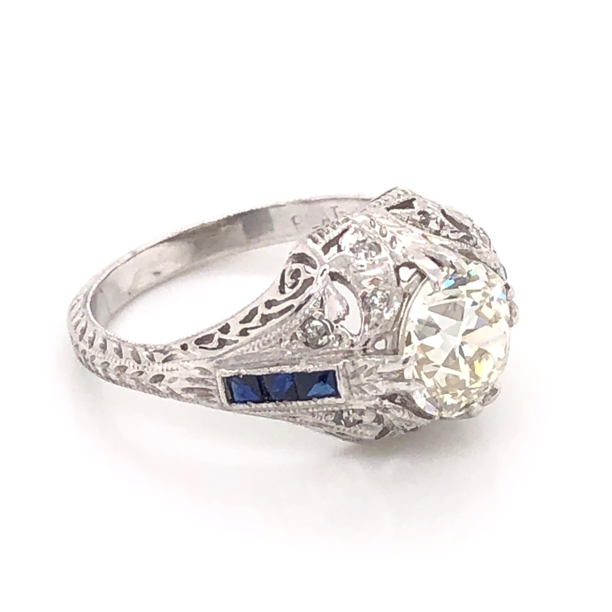 1.71 Carat Diamond Platinum Art Deco Style Cocktail Ring Fine Estate Jewelry 2